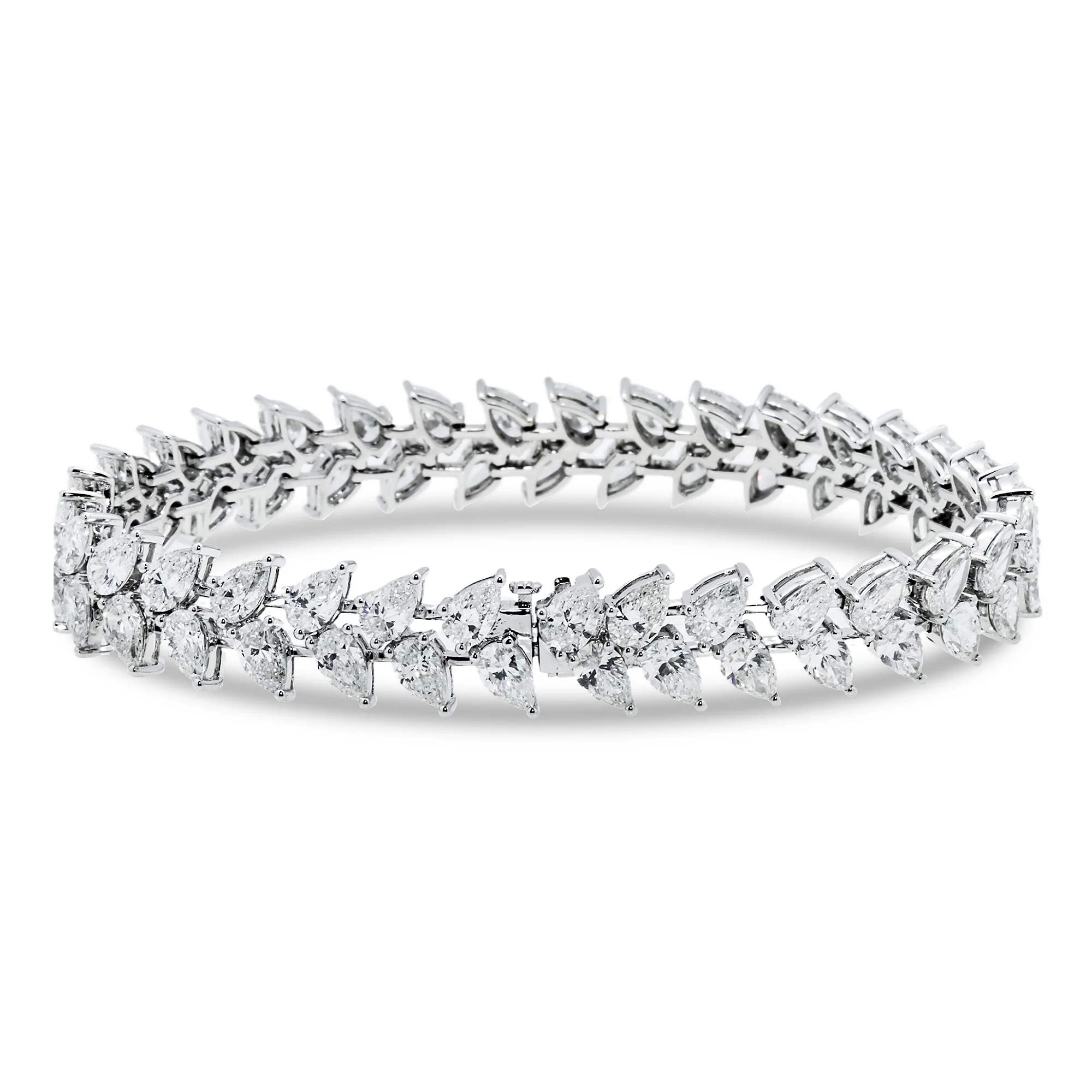 18K White Gold Pear Cut Diamond Rosebud Tennis Bracelet 16.68ctw - Image 4
