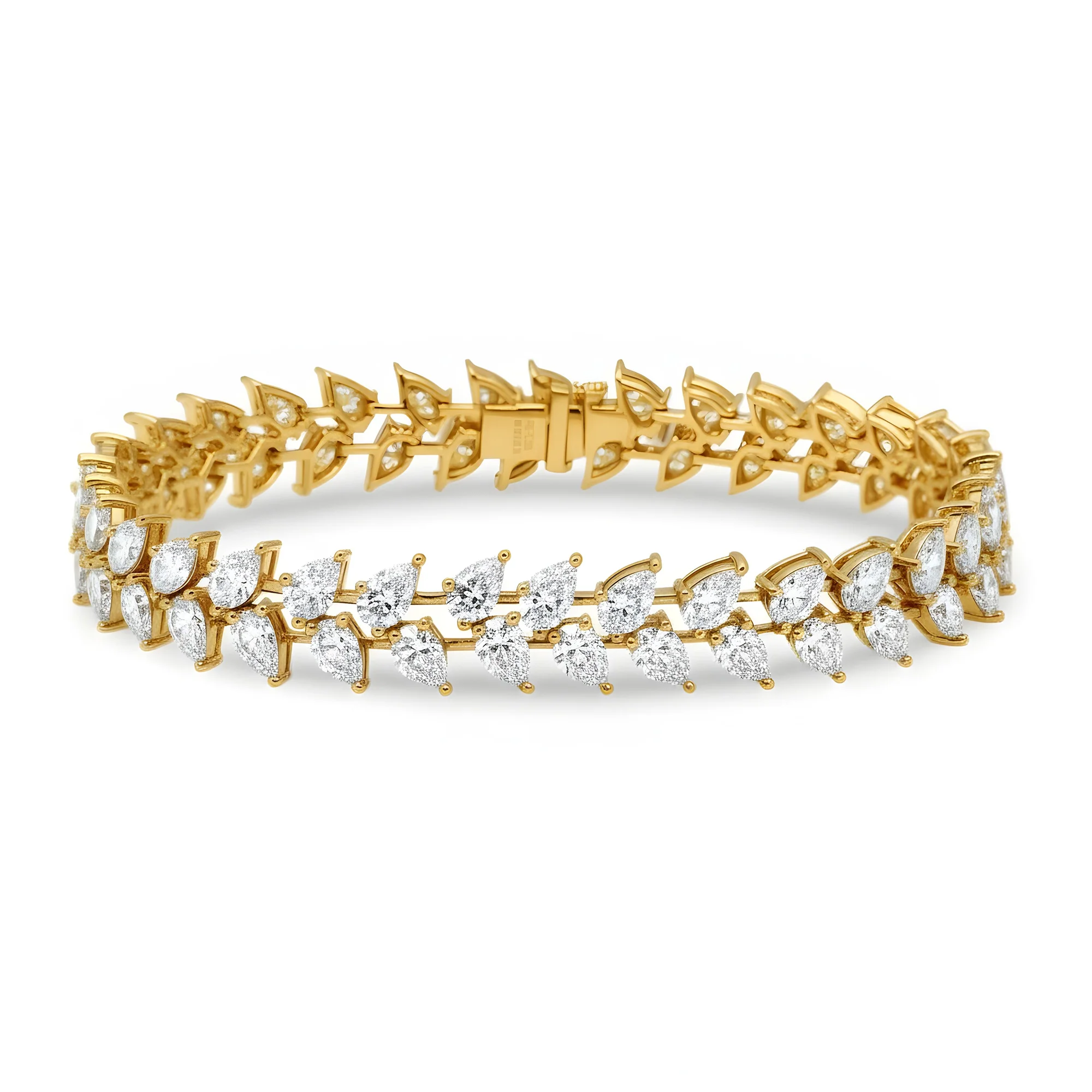 18K White Gold Pear Cut Diamond Rosebud Tennis Bracelet 16.68ctw - Image 5