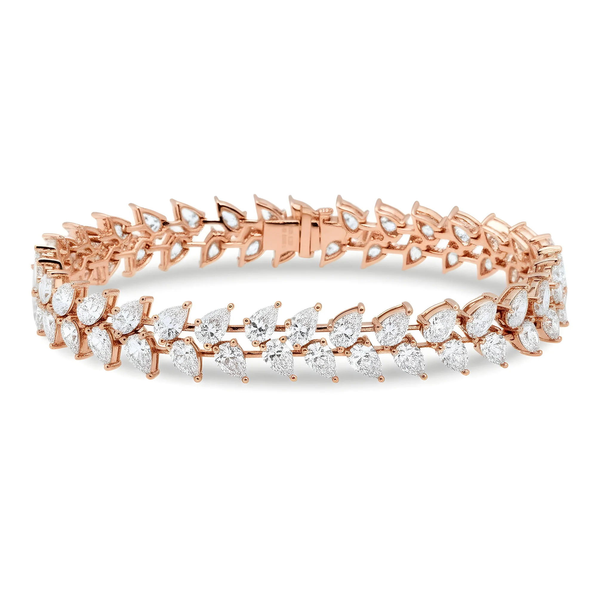 18K White Gold Pear Cut Diamond Rosebud Tennis Bracelet 16.68ctw - Image 7