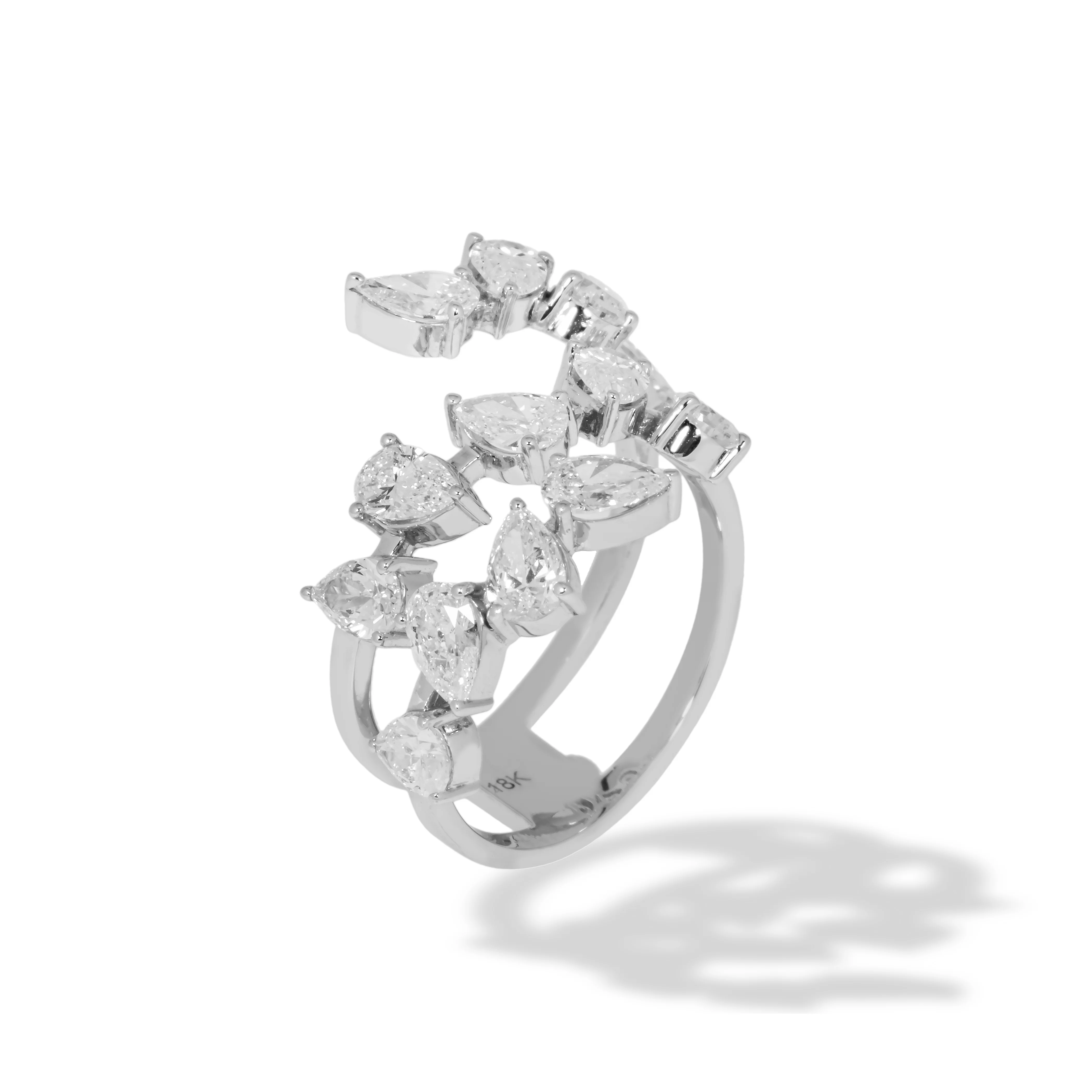 18K White Gold Pear Cut Diamond Spiral Wrap Ring 2.64ct - Image 3
