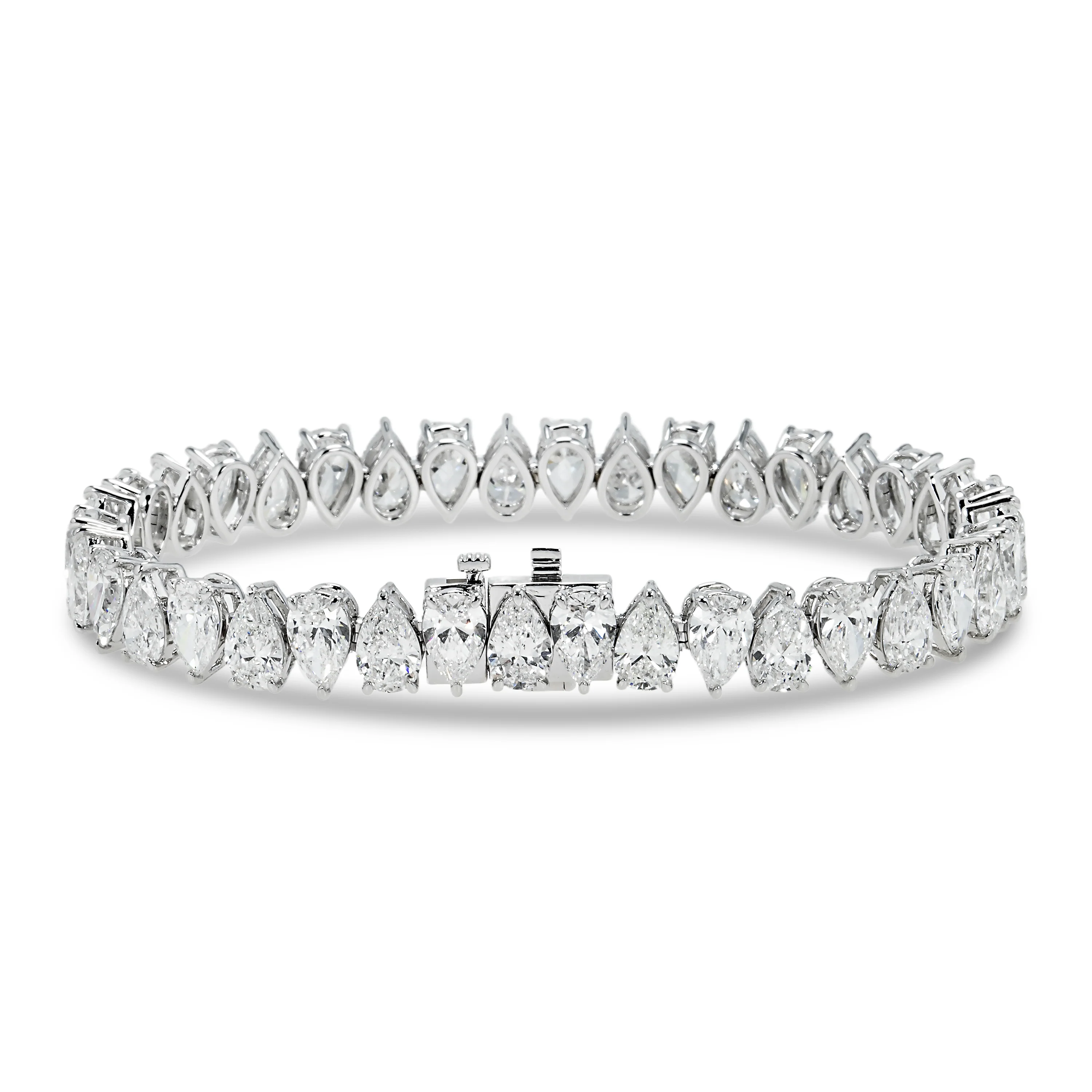 18K White Gold Pear Cut Diamond Tennis Bracelet 17.57ct - Image 3
