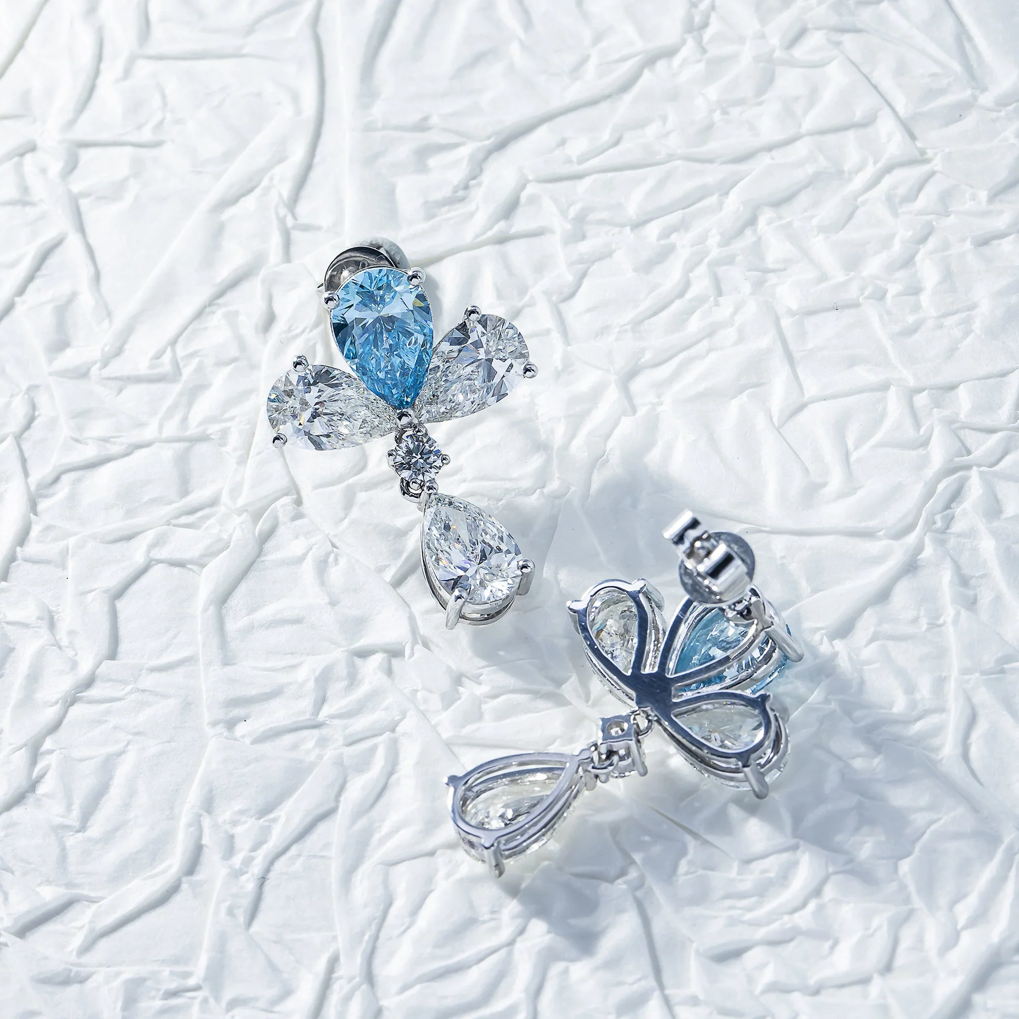18K White Gold Pear Cut Fancy Vivid Blue Diamond Drop Earrings 9.06ctw - Image 3