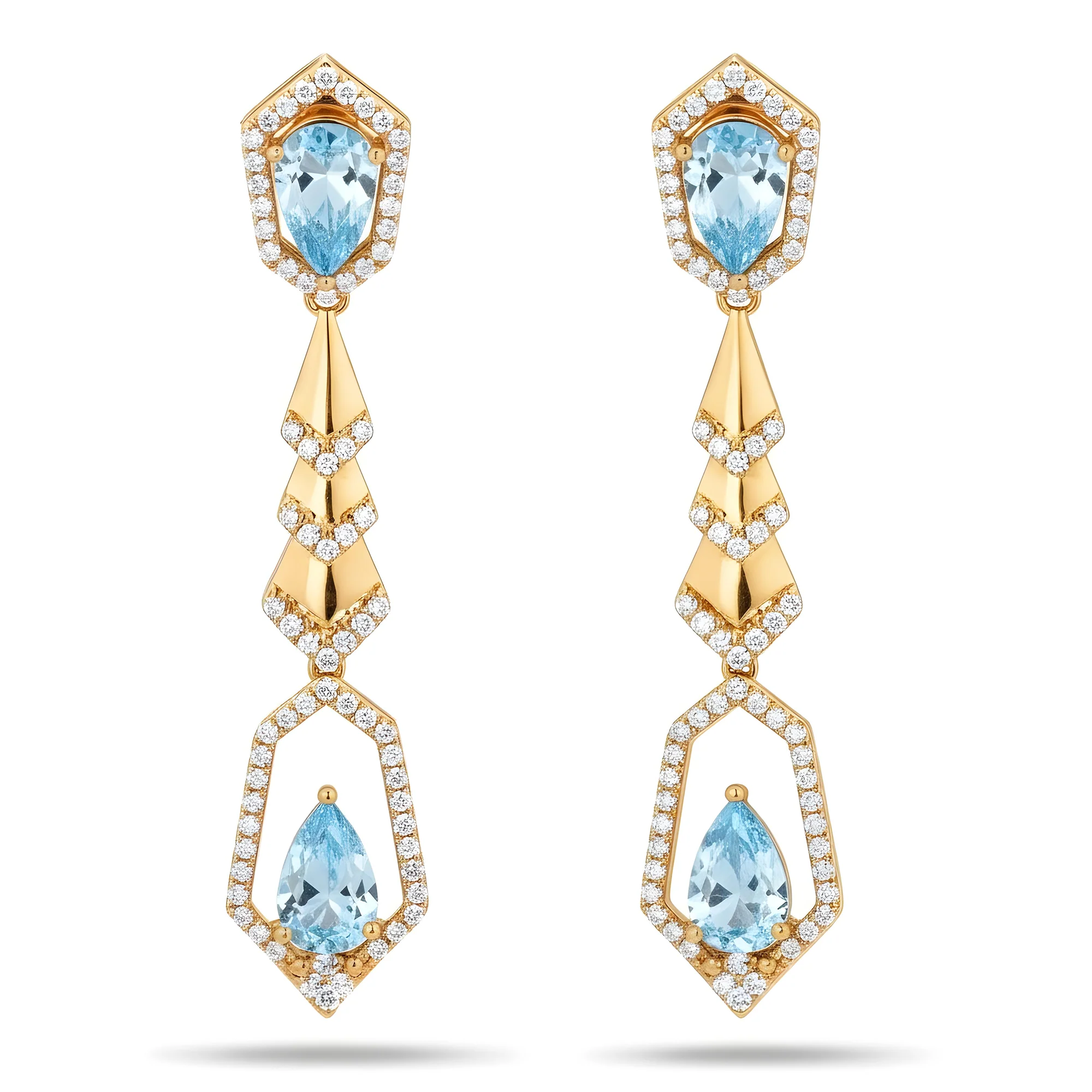 18K White Gold Pear Cut Fancy Vivid Blue Diamond Geometric Drop Earrings 5.59ctw - Image 4