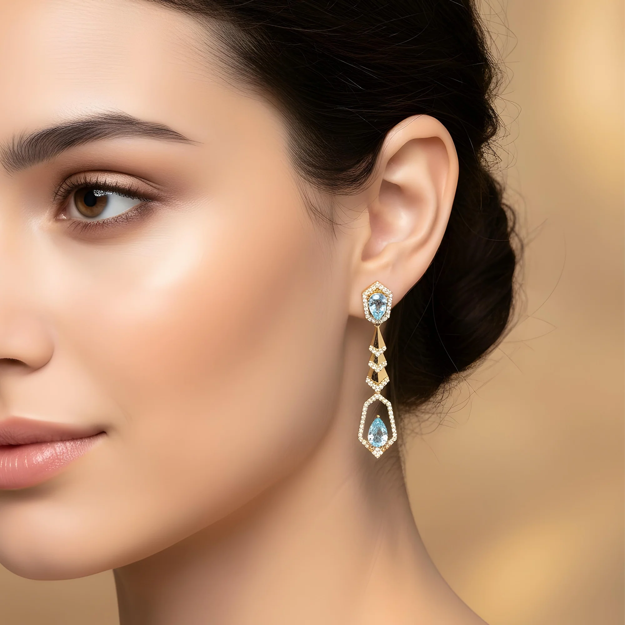 18K White Gold Pear Cut Fancy Vivid Blue Diamond Geometric Drop Earrings 5.59ctw - Image 5