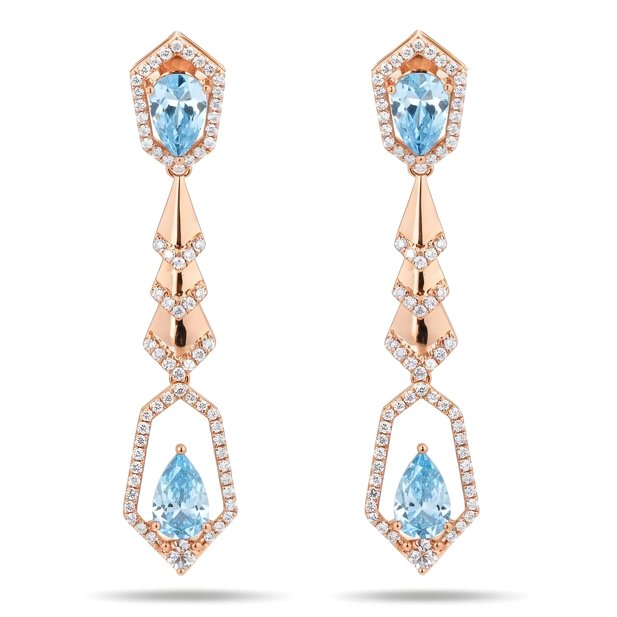 18K White Gold Pear Cut Fancy Vivid Blue Diamond Geometric Drop Earrings 5.59ctw - Image 6