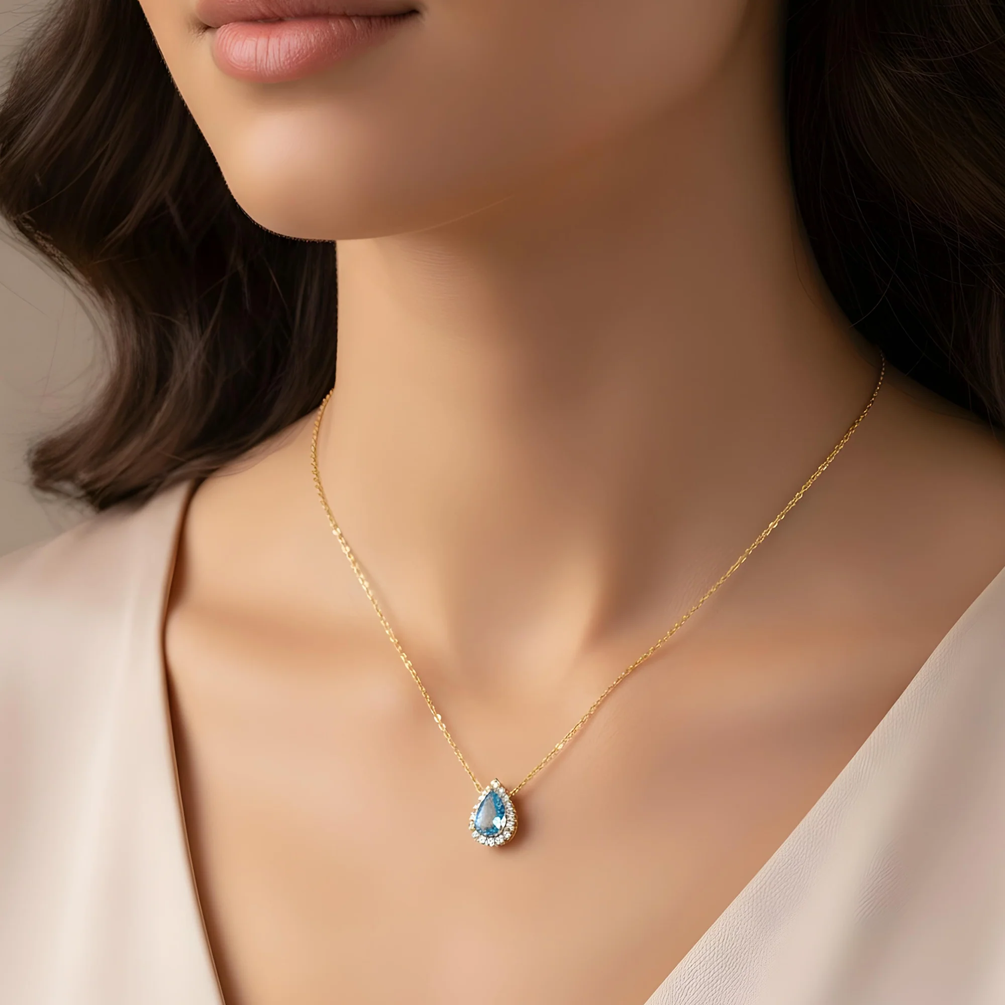 18K White Gold Pear Cut Fancy Vivid Blue Diamond Mini Pendant Necklace 1.30ctw - Image 5