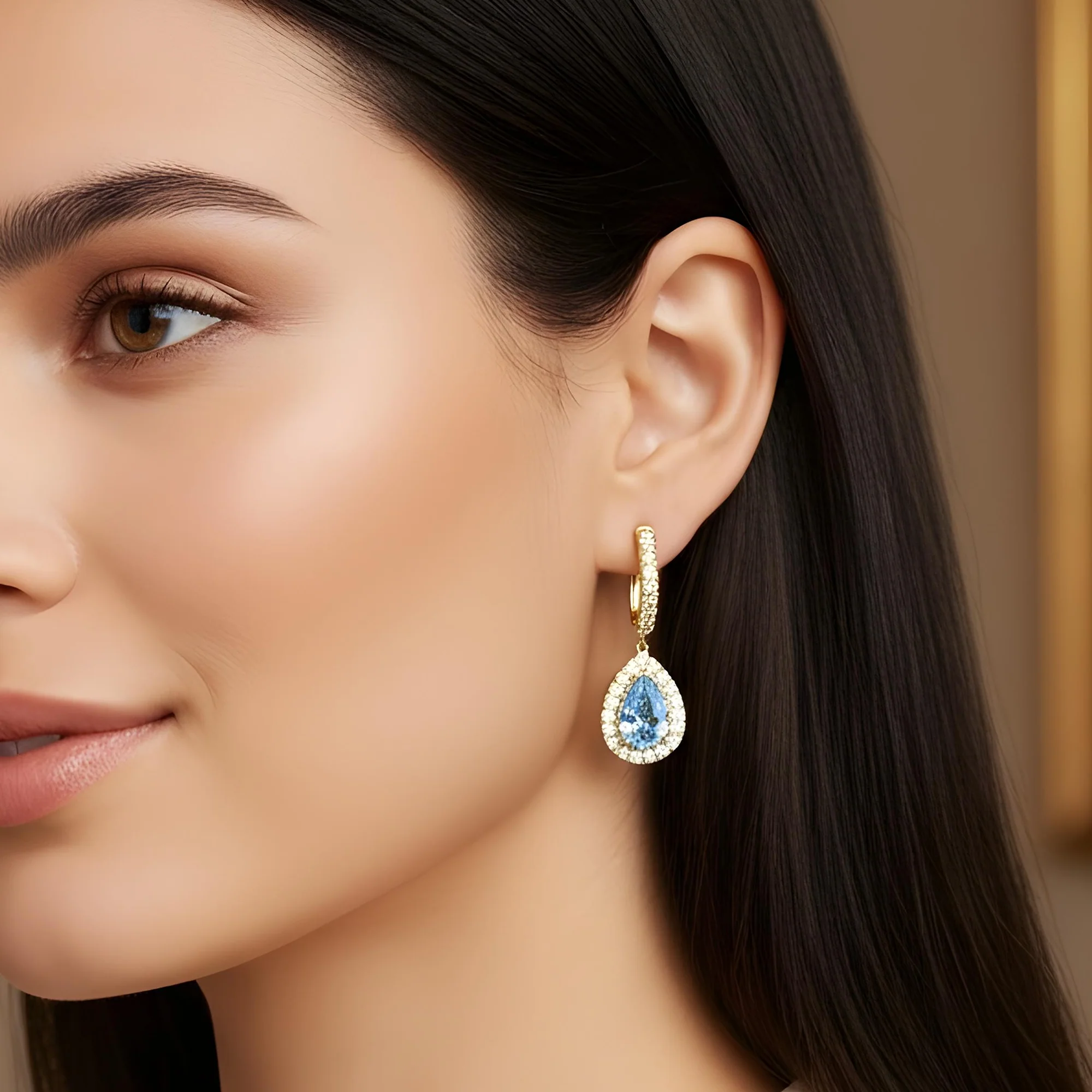 18K White Gold Pear Cut Fancy Vivid Blue Diamond Teardrop Earrings 2.95ctw - Image 5
