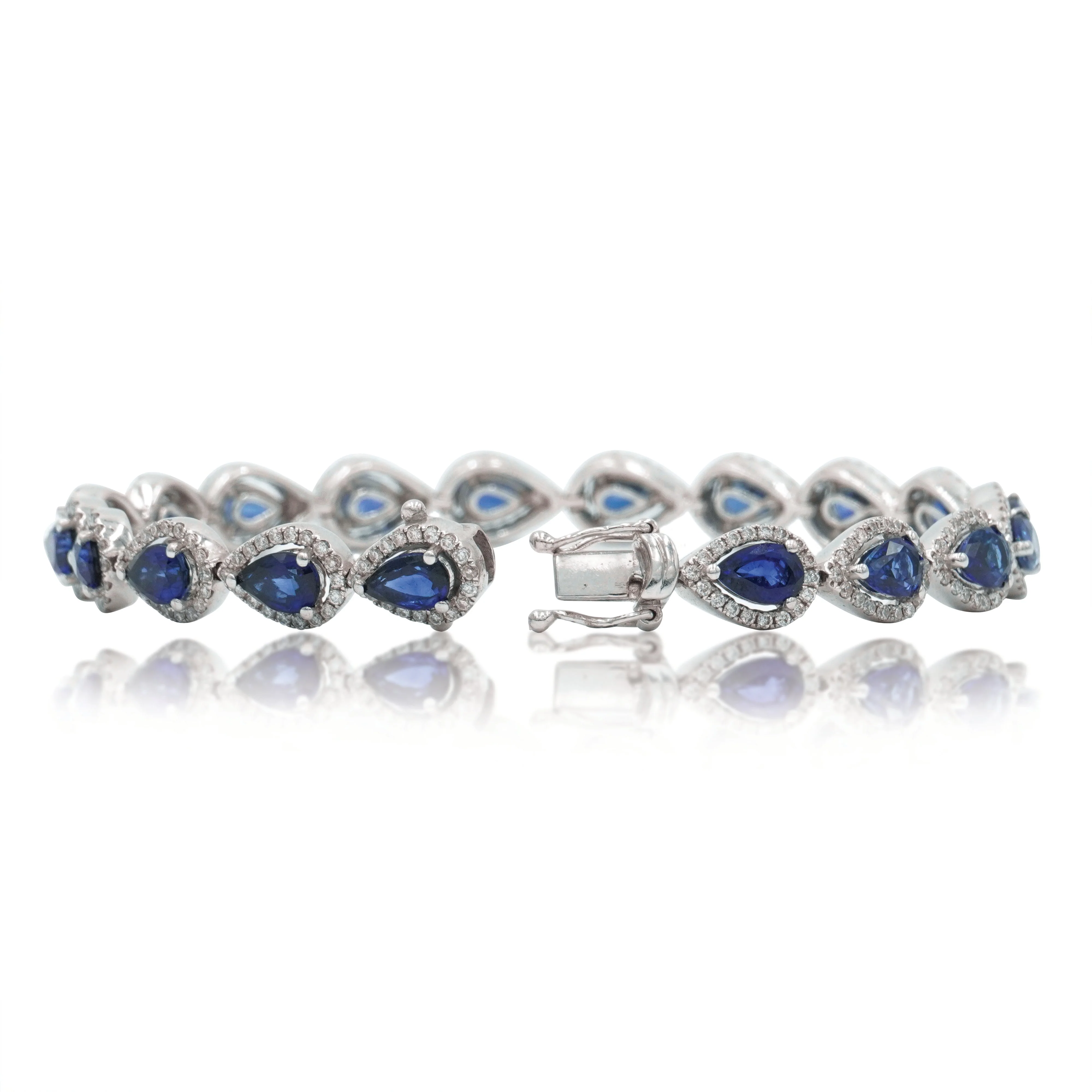 18K White Gold Pear Cut Sapphire & Diamond Bracelet - Image 3