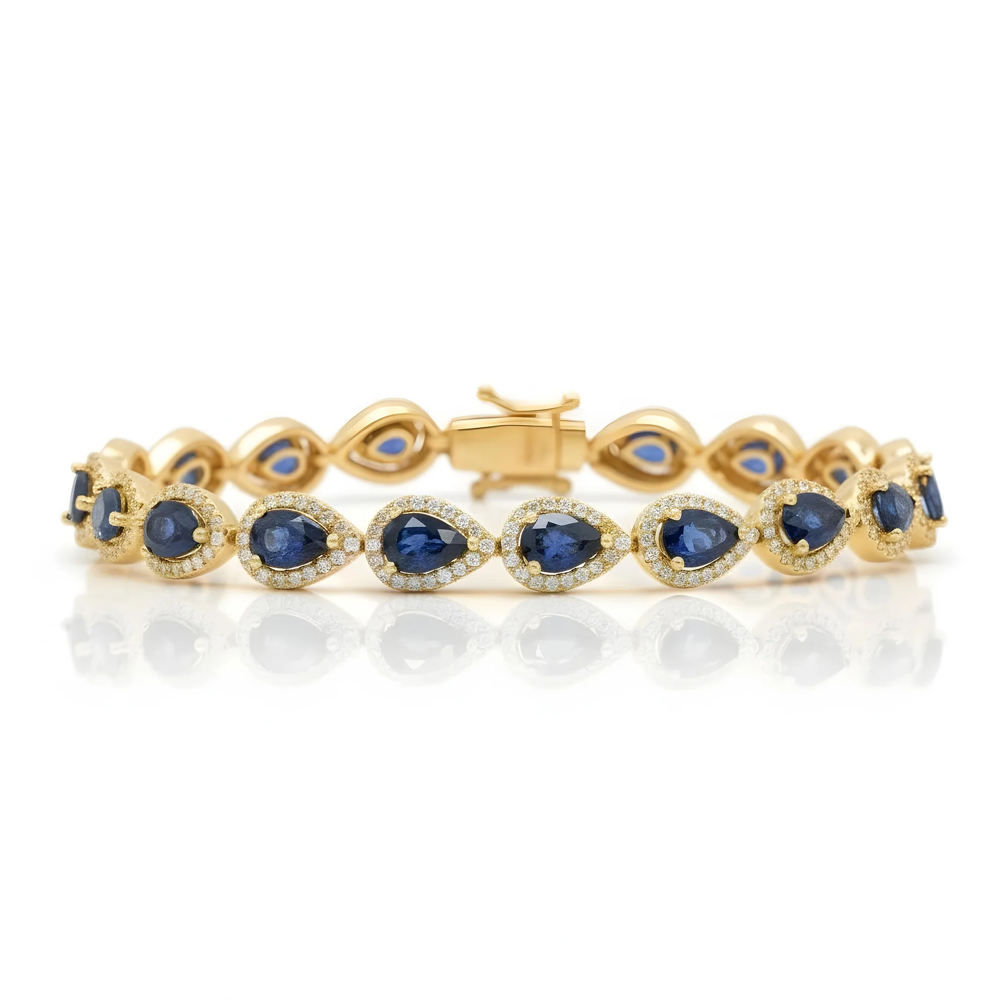 18K White Gold Pear Cut Sapphire & Diamond Bracelet - Image 4