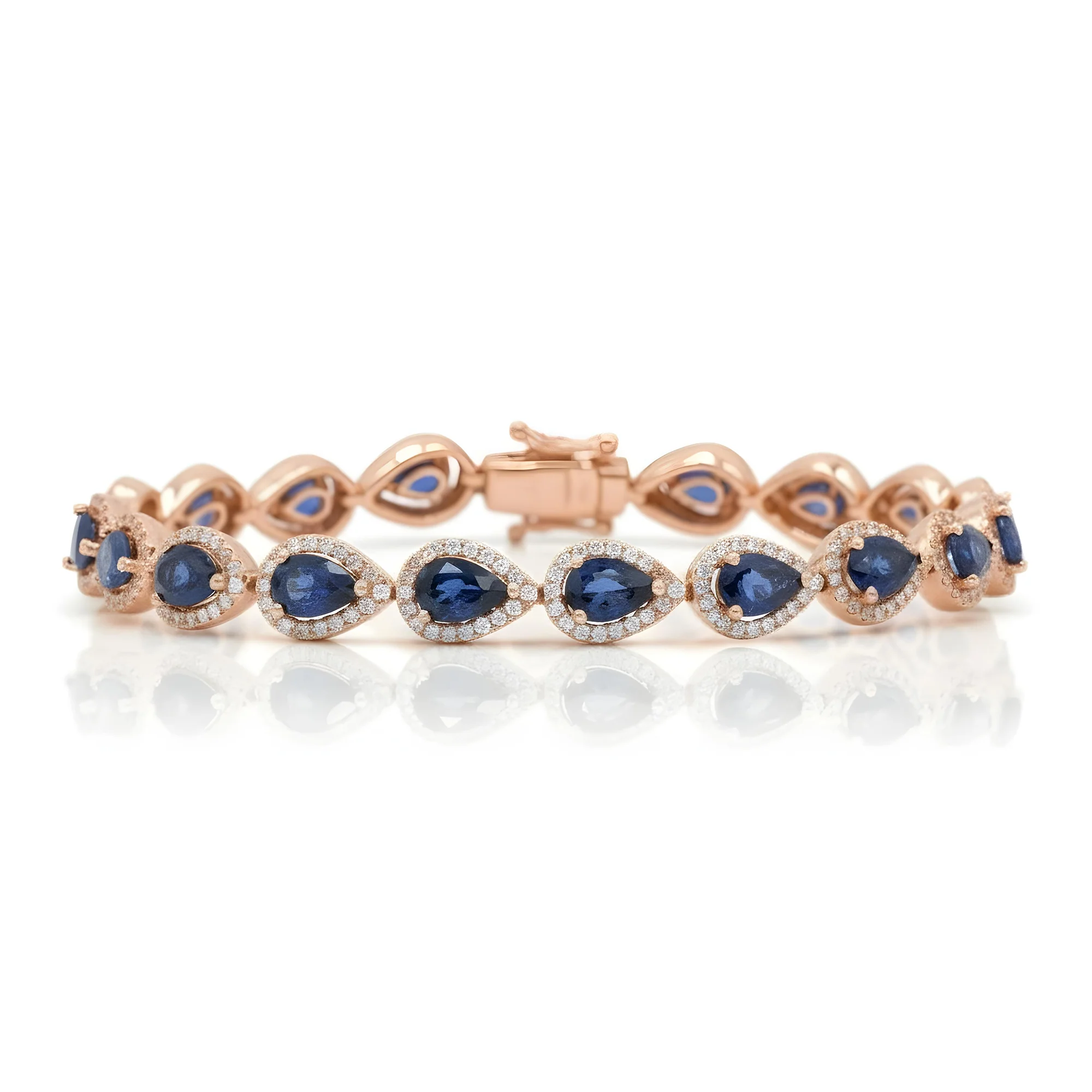 18K White Gold Pear Cut Sapphire & Diamond Bracelet - Image 6