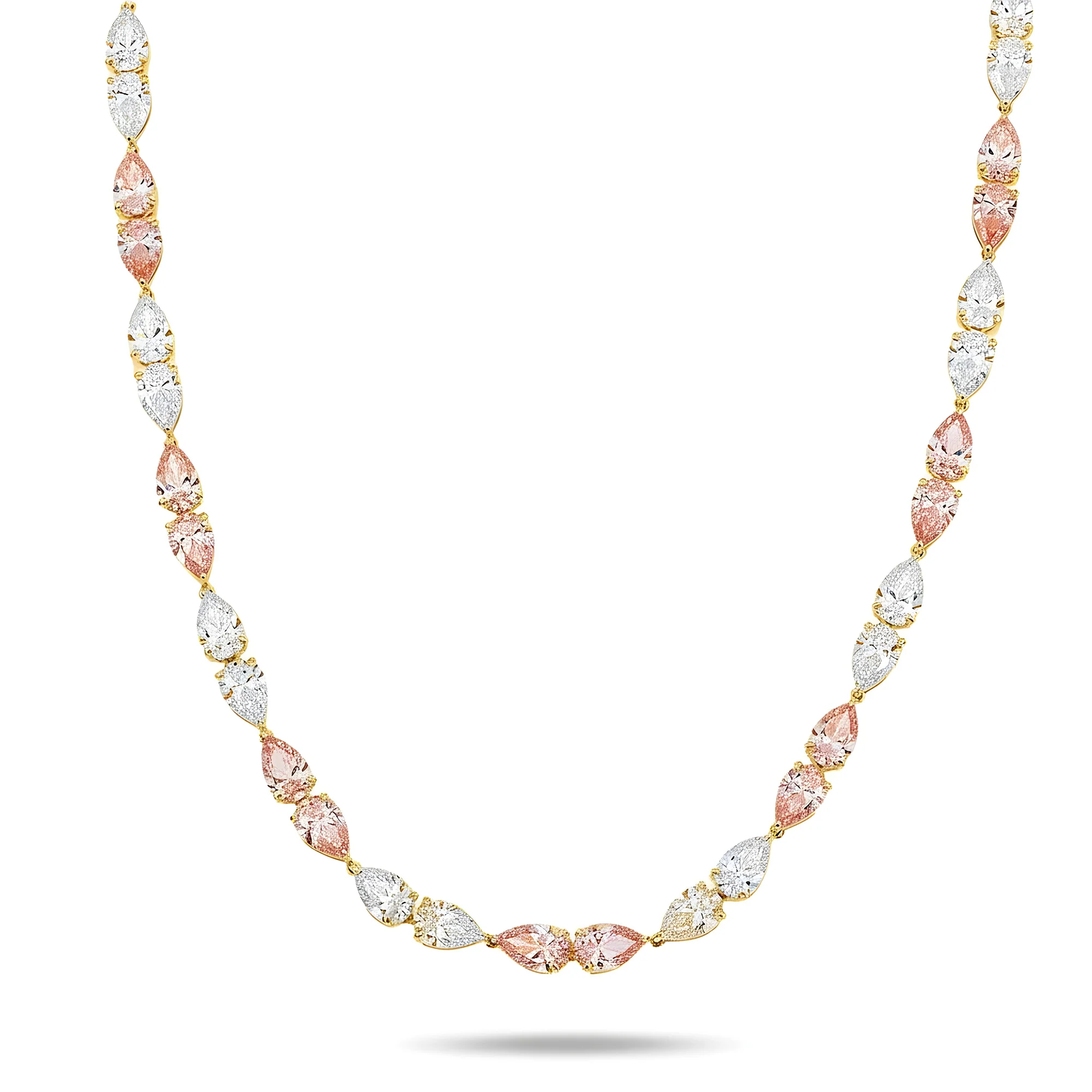 18K White Gold Pear Cut White & Fancy Pink Diamond Necklace 36.46ct - Image 4