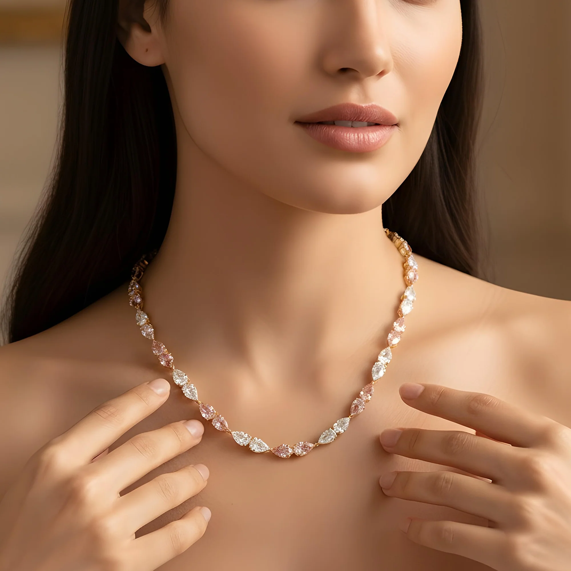 18K White Gold Pear Cut White & Fancy Pink Diamond Necklace 36.46ct - Image 5