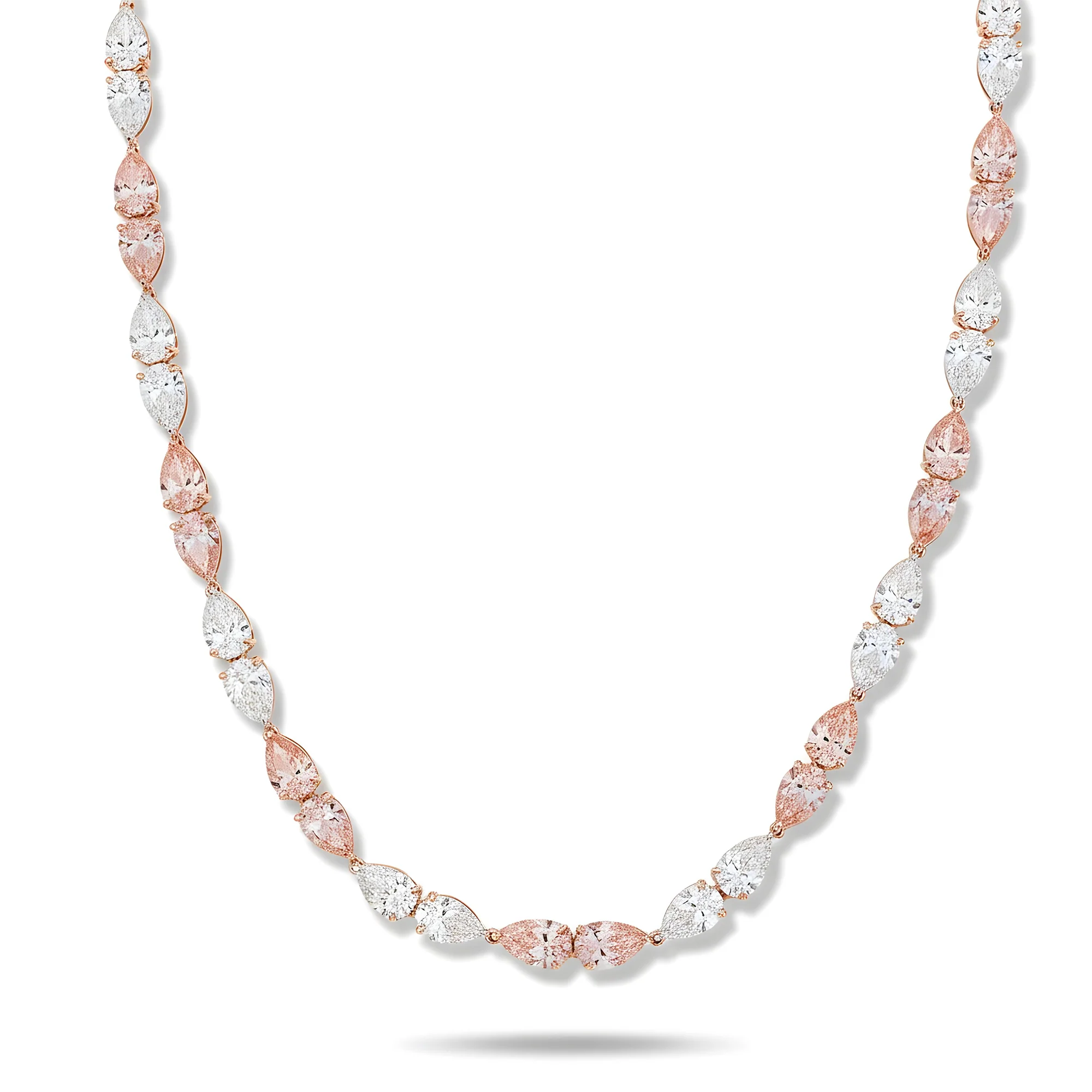 18K White Gold Pear Cut White & Fancy Pink Diamond Necklace 36.46ct - Image 6