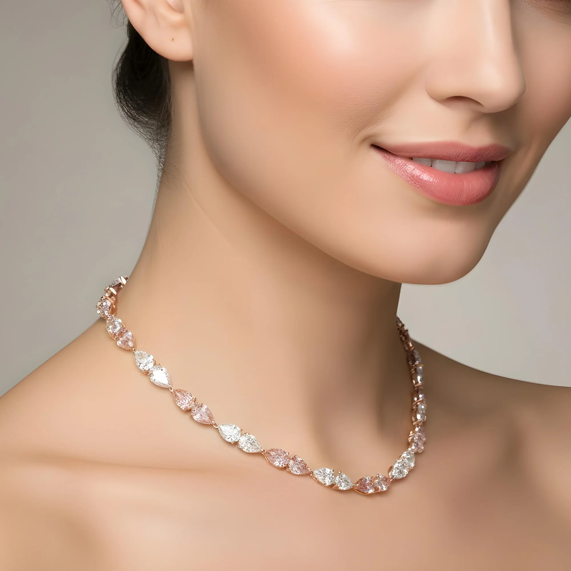 18K White Gold Pear Cut White & Fancy Pink Diamond Necklace 36.46ct - Image 7