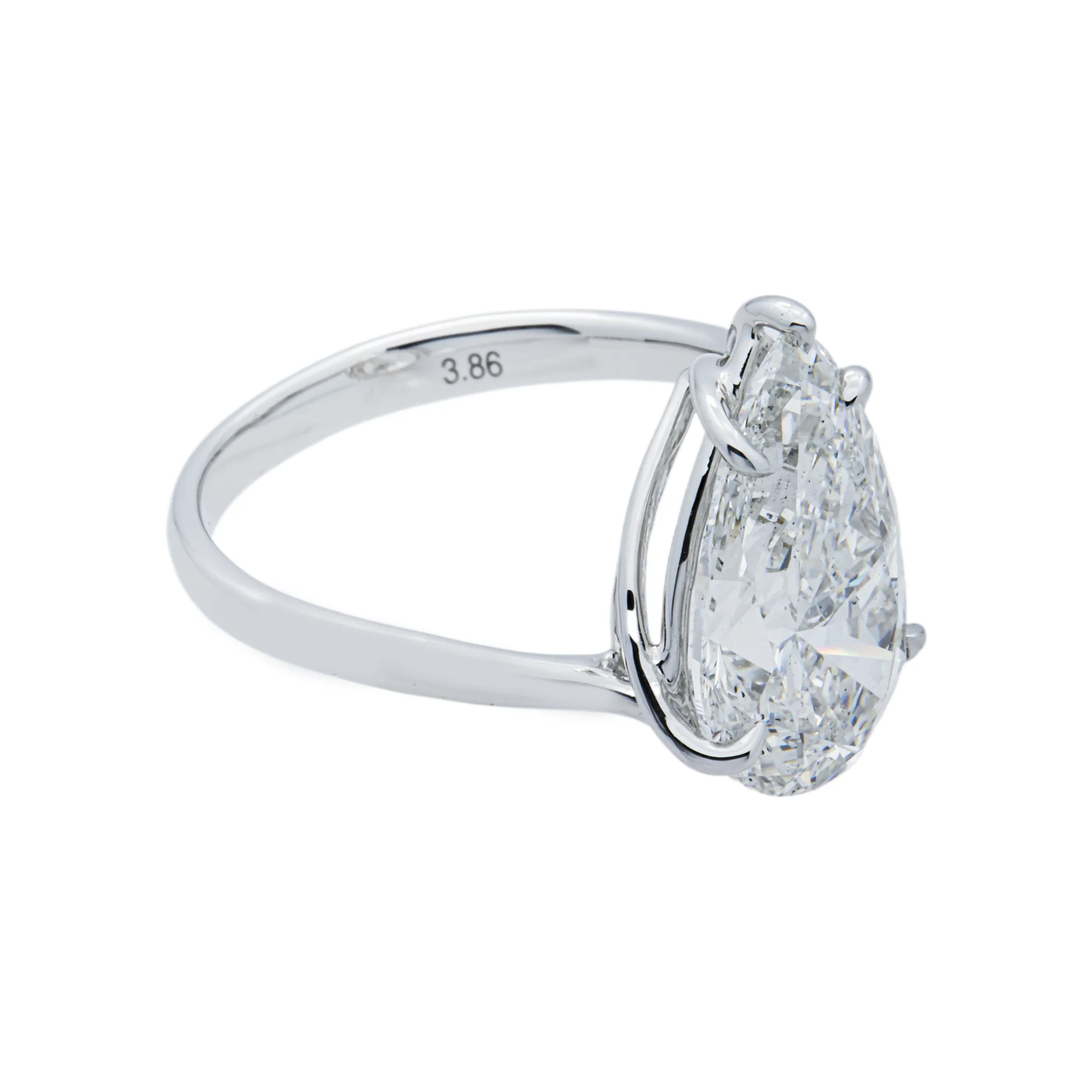 18K White Gold Pear Diamond Solitaire Ring 3.86ctw - Image 2