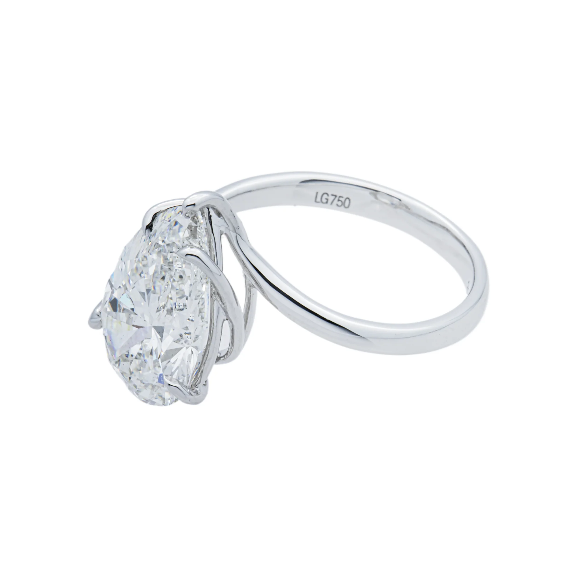 18K White Gold Pear Diamond Solitaire Ring 3.86ctw - Image 3