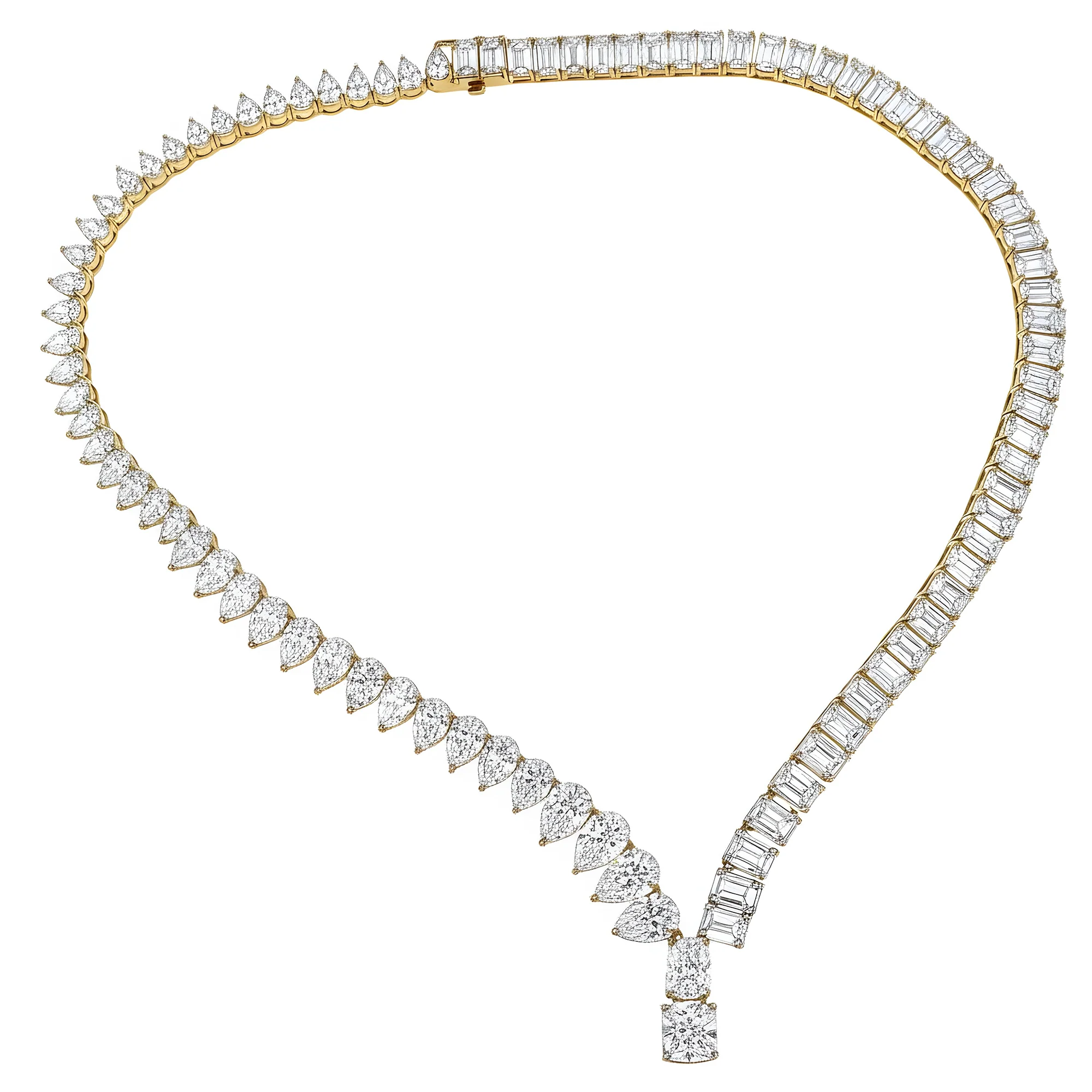 18K White Gold Pear & Emerald Cut Diamond Drop Necklace 62.37ct - Image 4