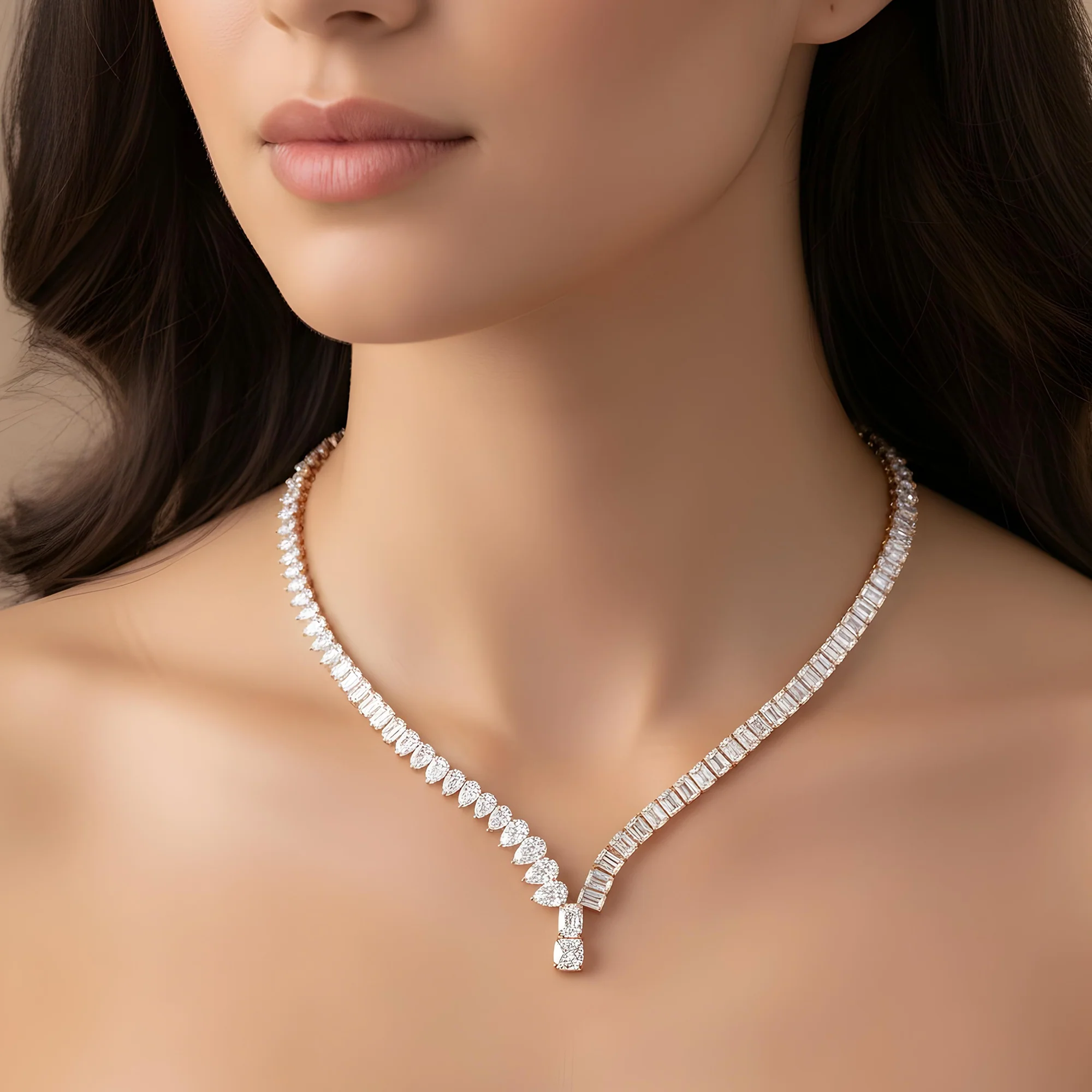 18K White Gold Pear & Emerald Cut Diamond Drop Necklace 62.37ct - Image 7