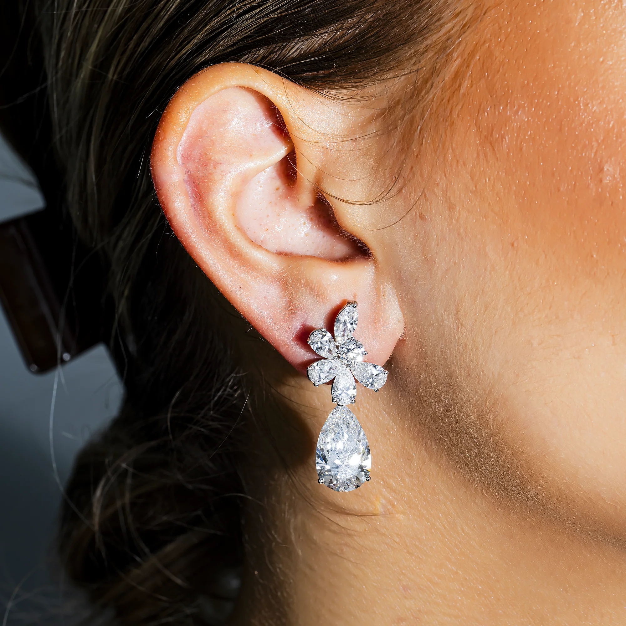 18K White Gold Pear & Marquise Cut Diamond Drop Earrings 17.36ctw - Image 2
