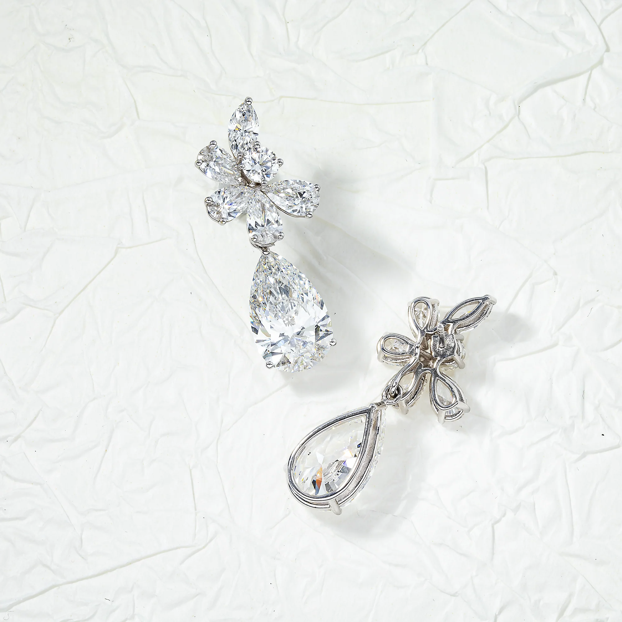 18K White Gold Pear & Marquise Cut Diamond Drop Earrings 17.36ctw - Image 3