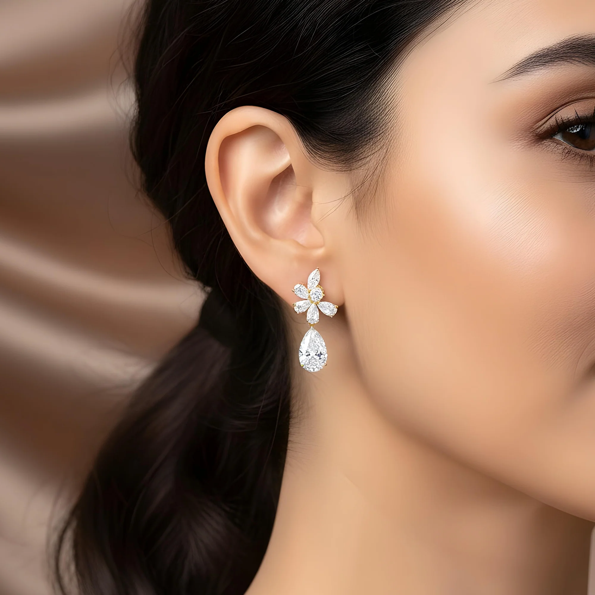 18K White Gold Pear & Marquise Cut Diamond Drop Earrings 17.36ctw - Image 5