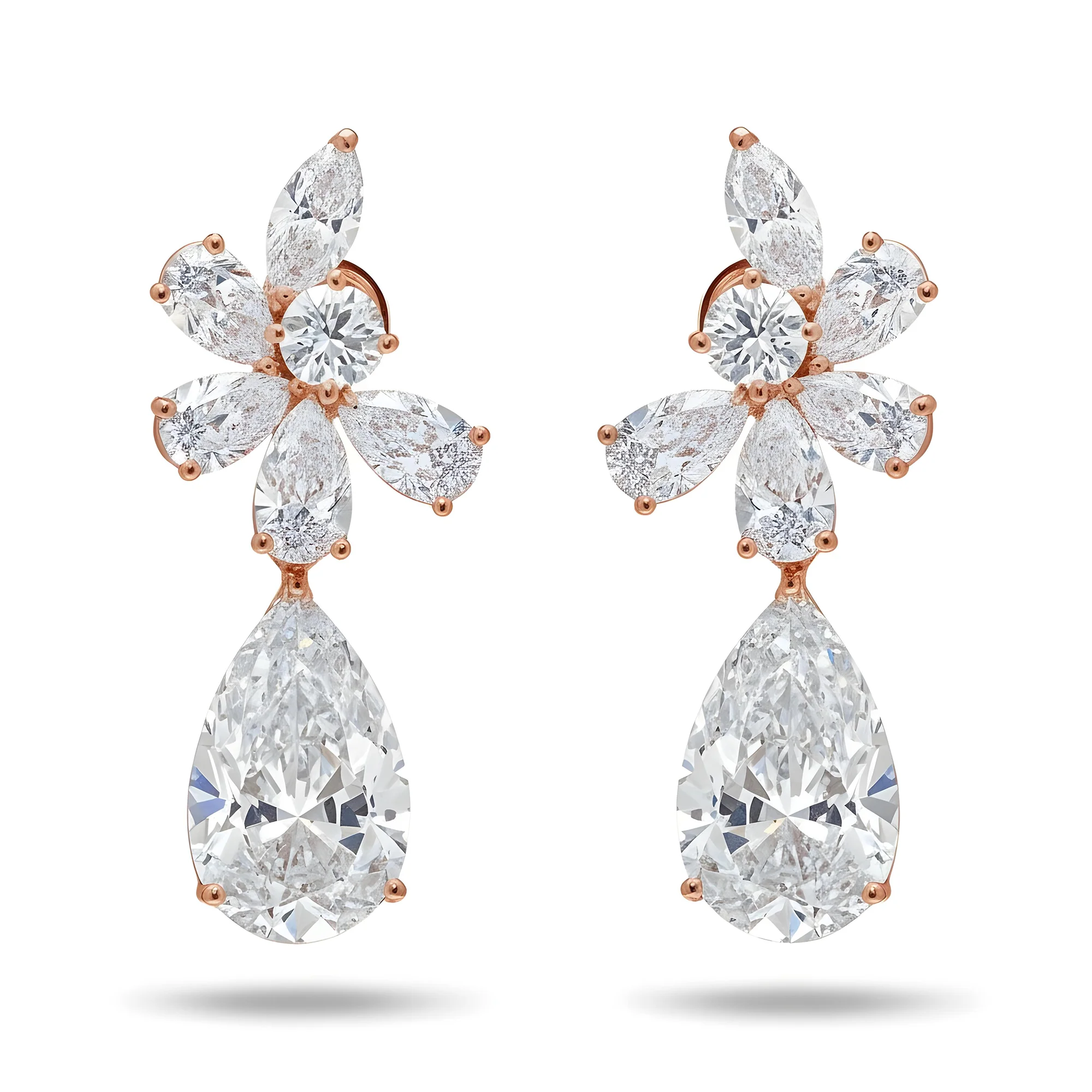 18K White Gold Pear & Marquise Cut Diamond Drop Earrings 17.36ctw - Image 6