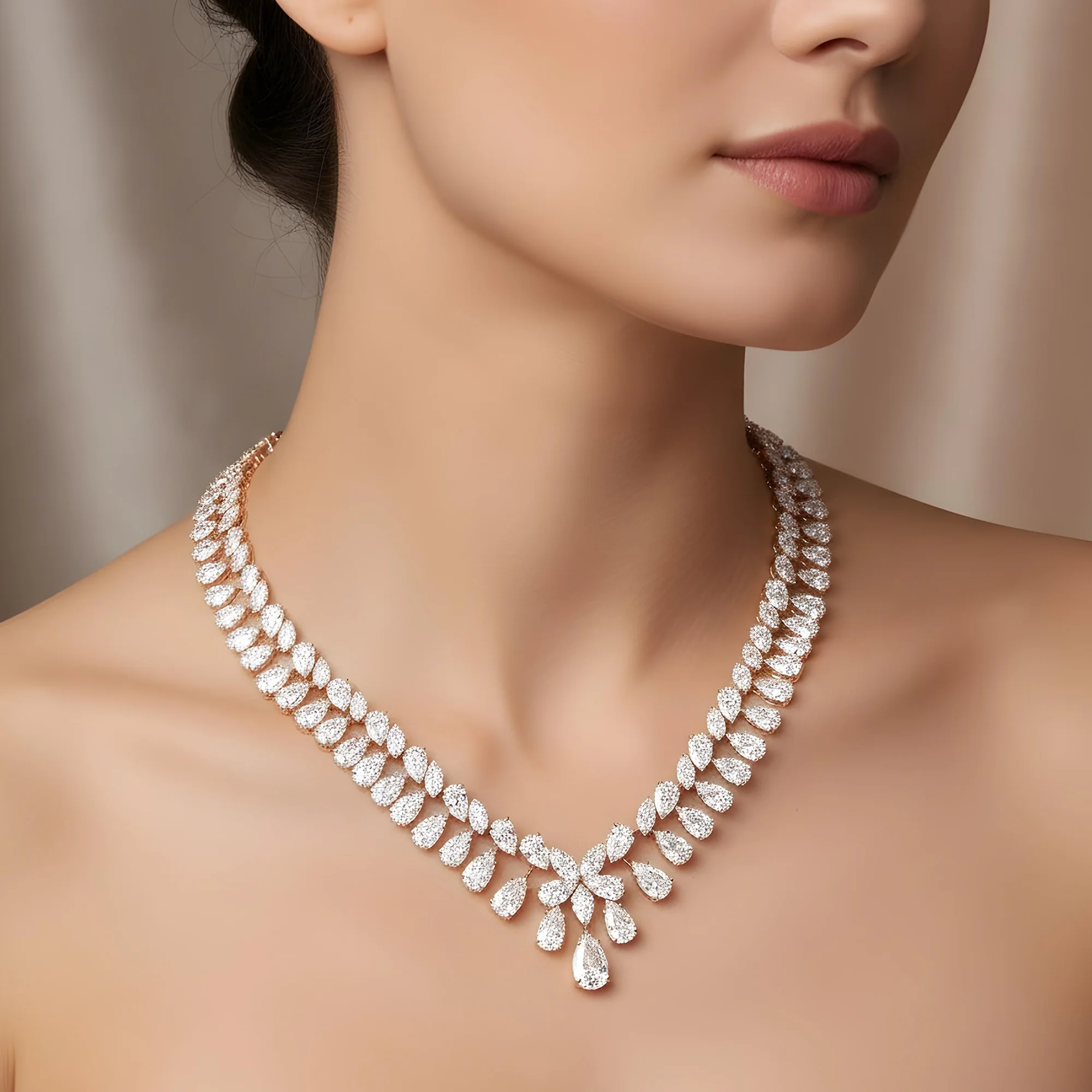 18K White Gold Pear & Marquise Cut Diamond Necklace 109.97ct - Image 7