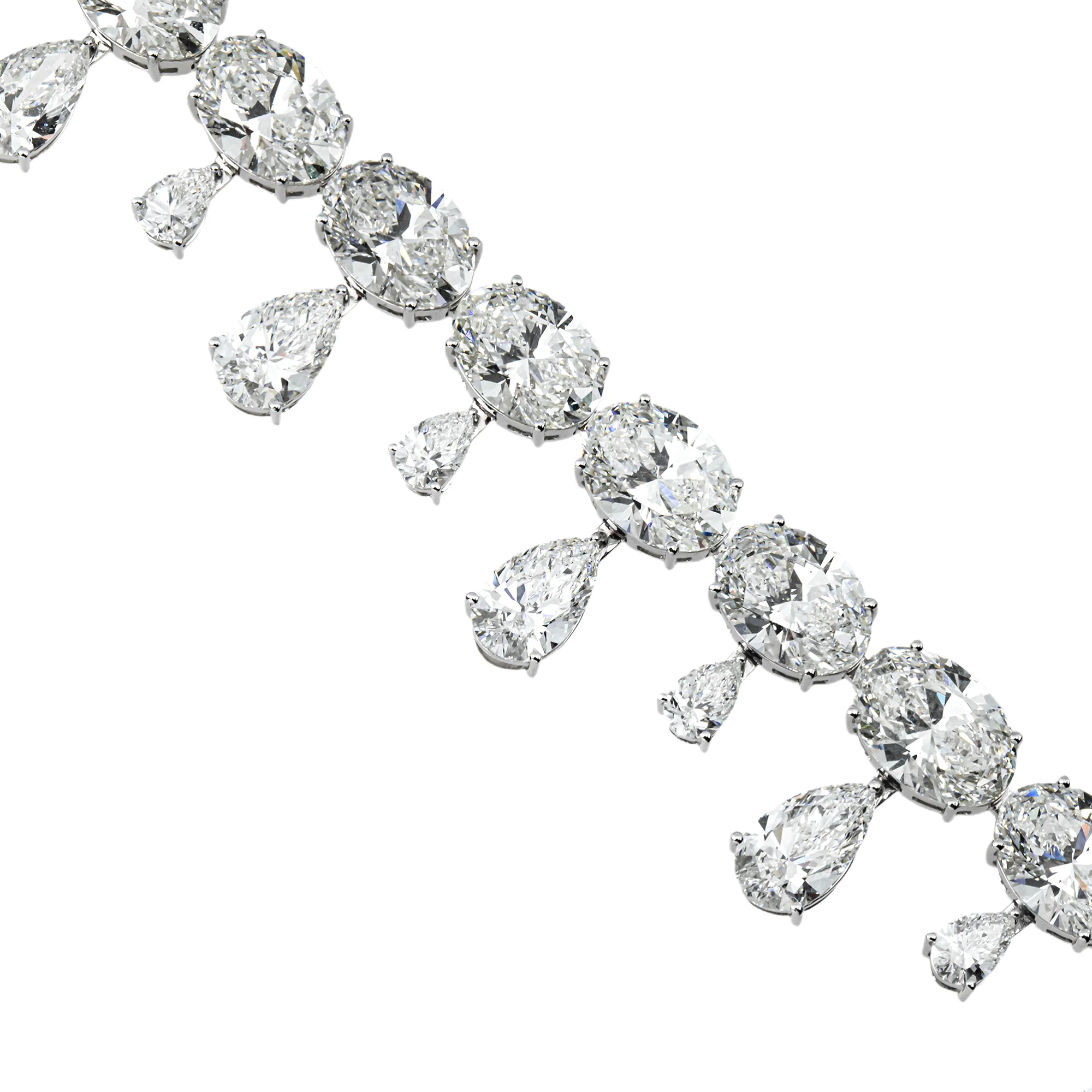 18K White Gold Pear & Oval Cut Diamond Drop Necklace 74.46ct - Image 4