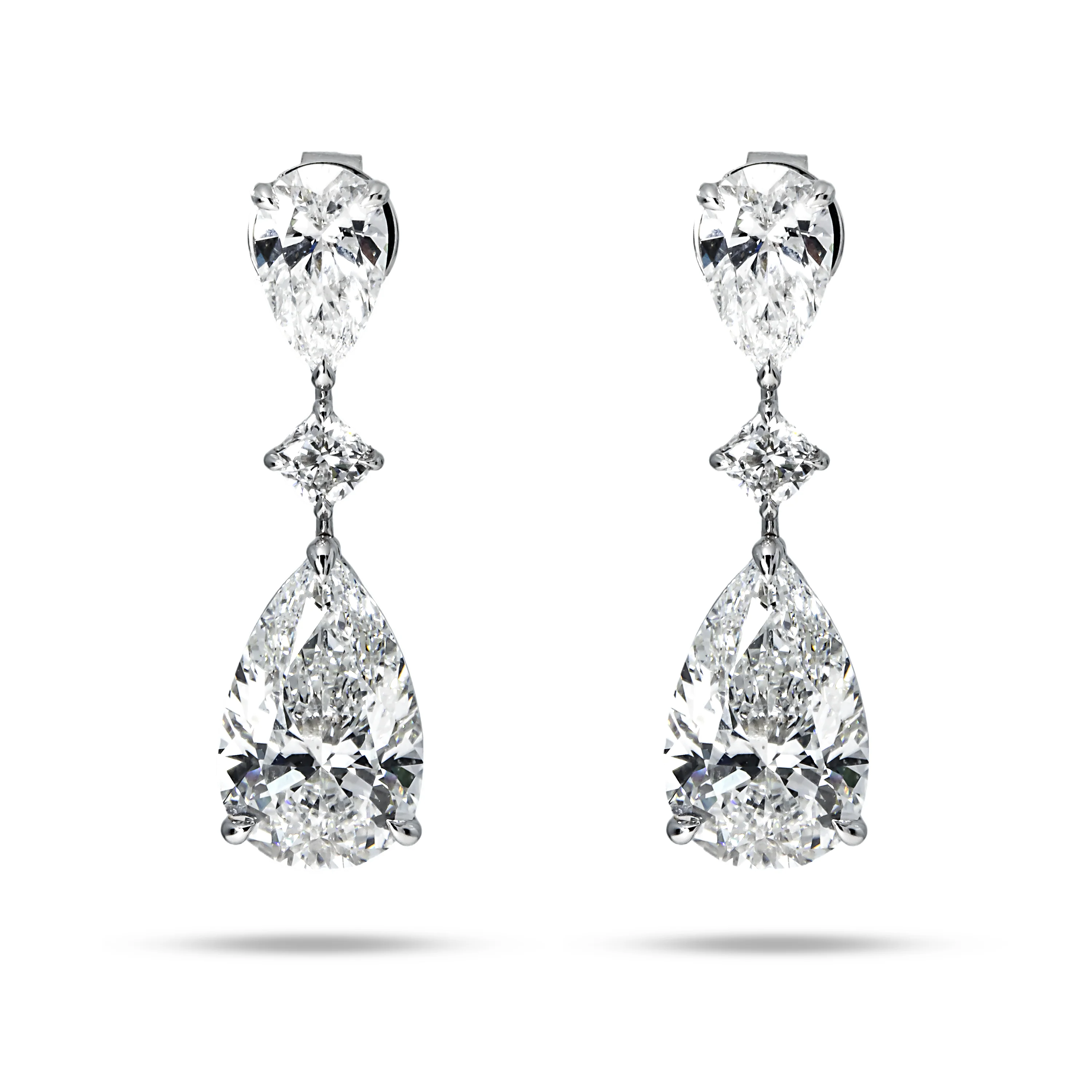 18K White Gold Pear Cut Diamond Rosebud Drop Earrings 10.56ctw