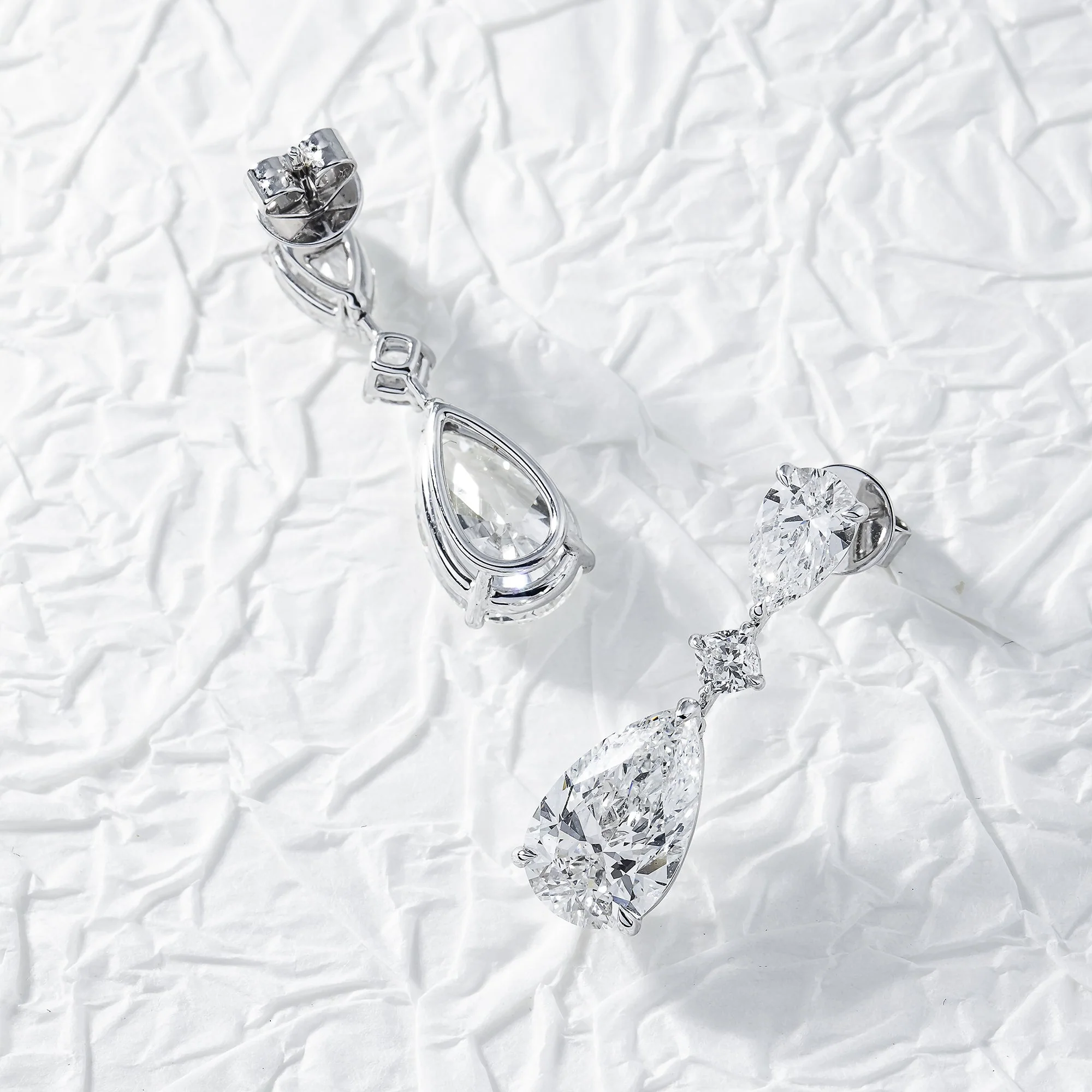 18K White Gold Pear Cut Diamond Rosebud Drop Earrings 10.56ctw - Image 2