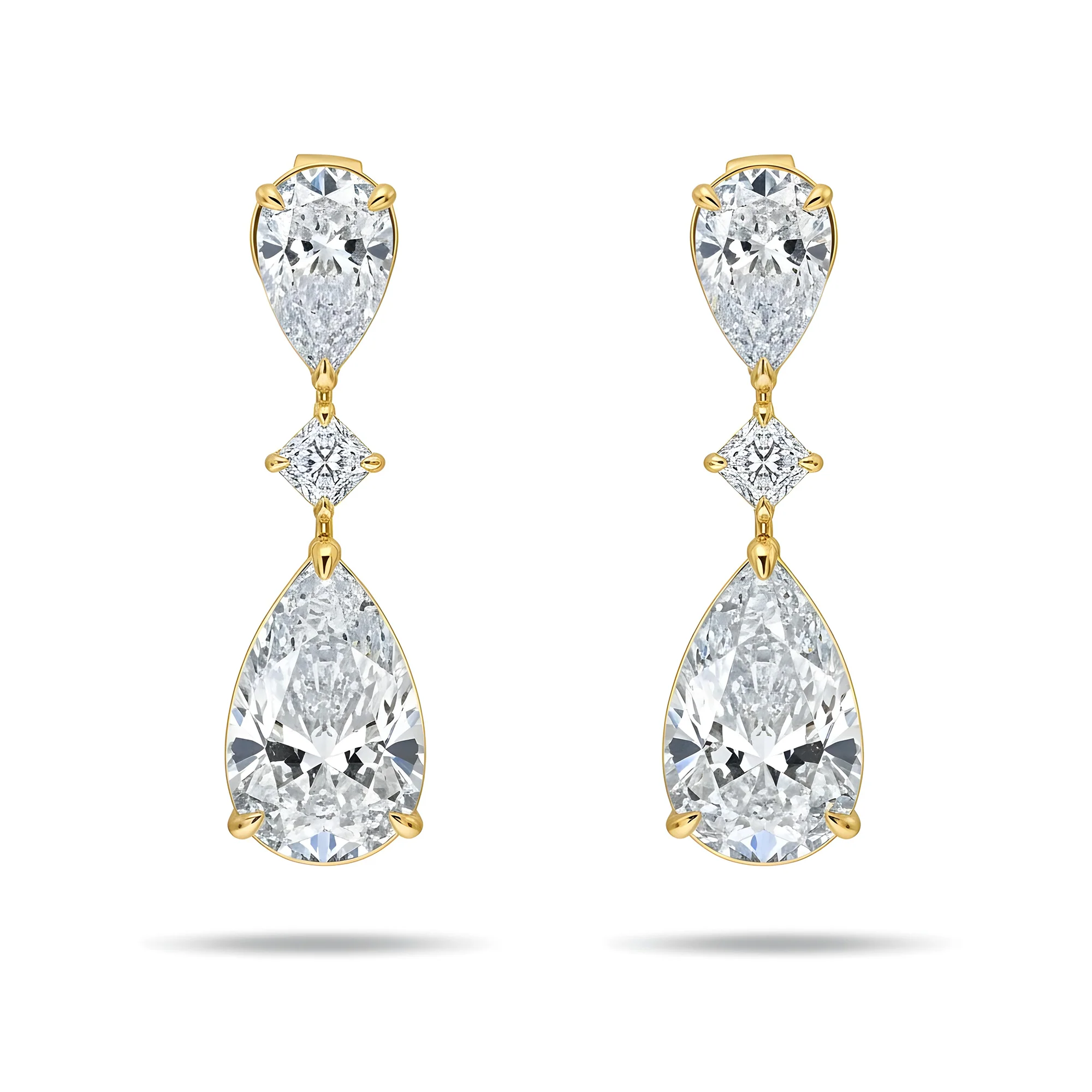 18K White Gold Pear Cut Diamond Rosebud Drop Earrings 10.56ctw - Image 4