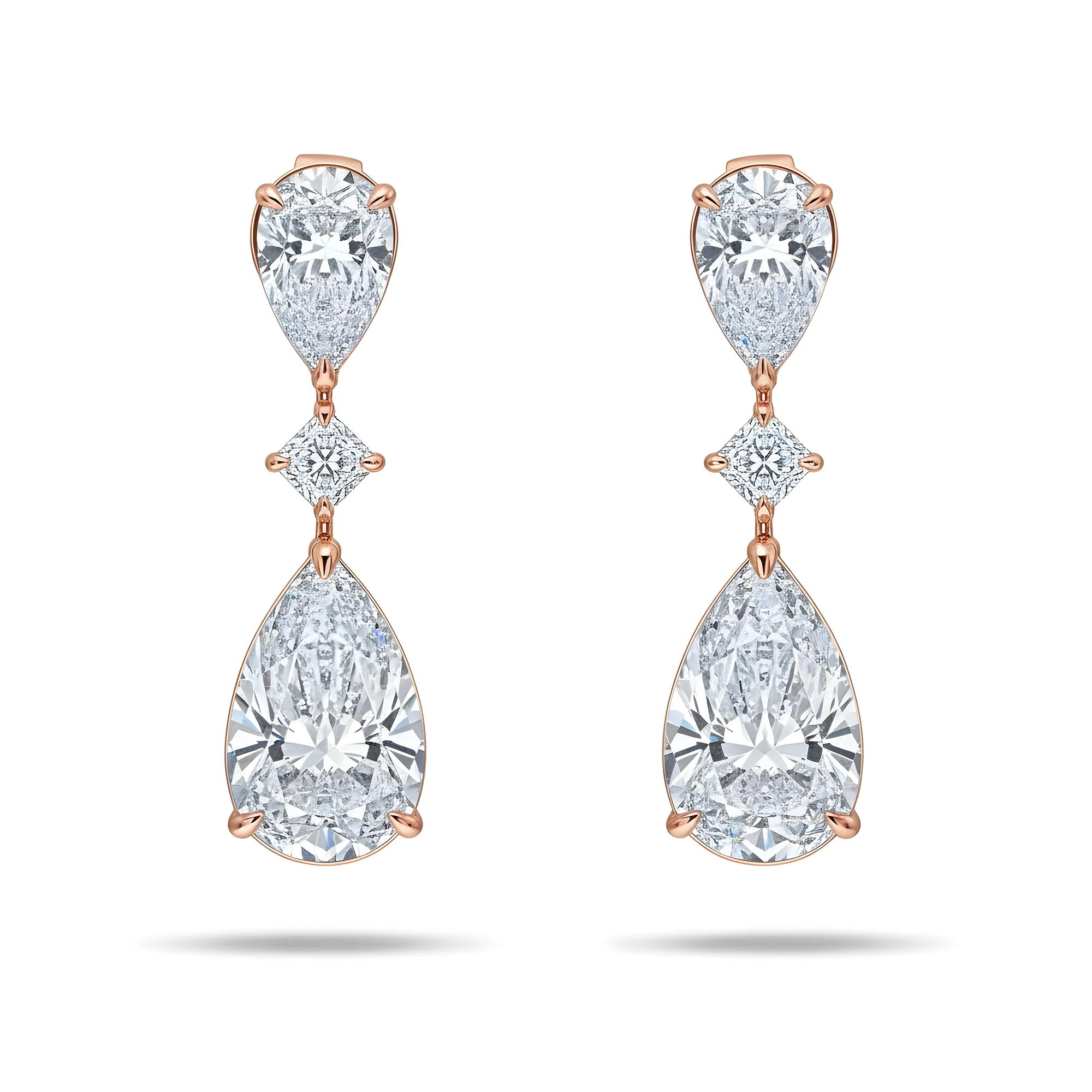 18K White Gold Pear Cut Diamond Rosebud Drop Earrings 10.56ctw - Image 6