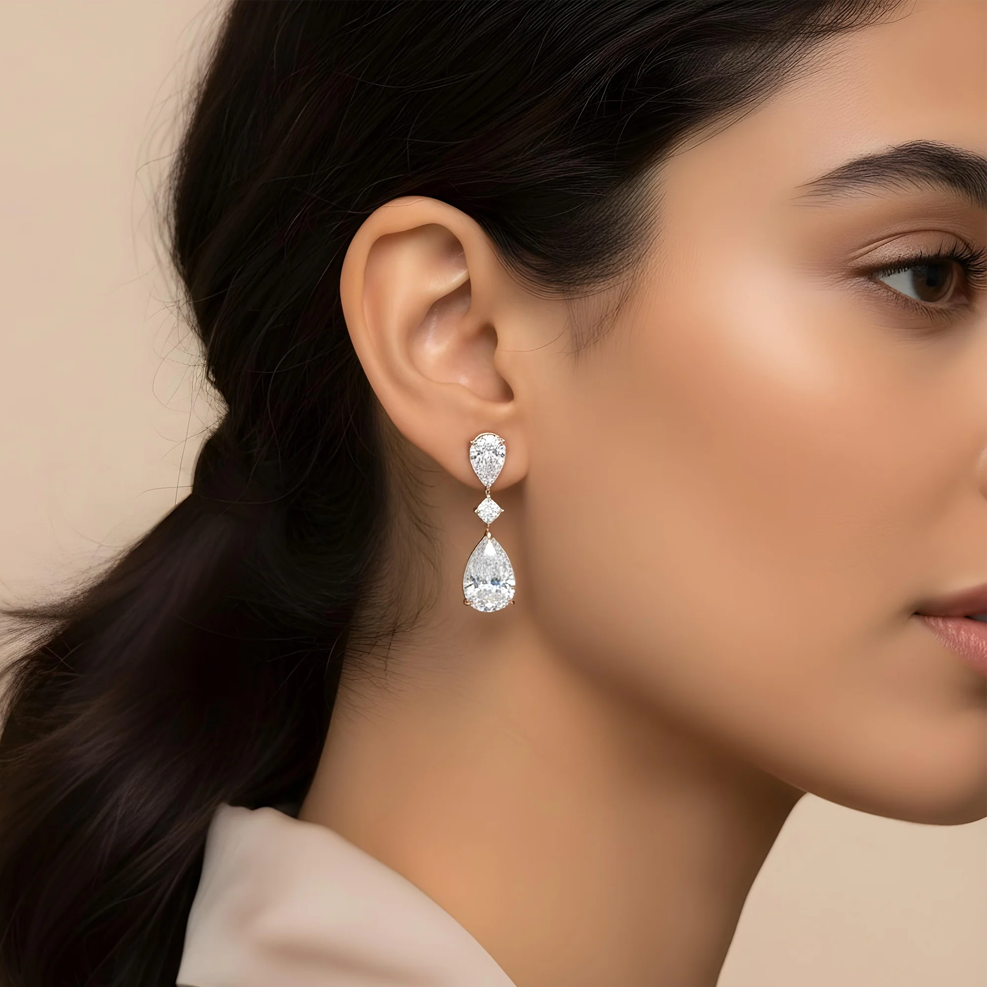 18K White Gold Pear Cut Diamond Rosebud Drop Earrings 10.56ctw - Image 7