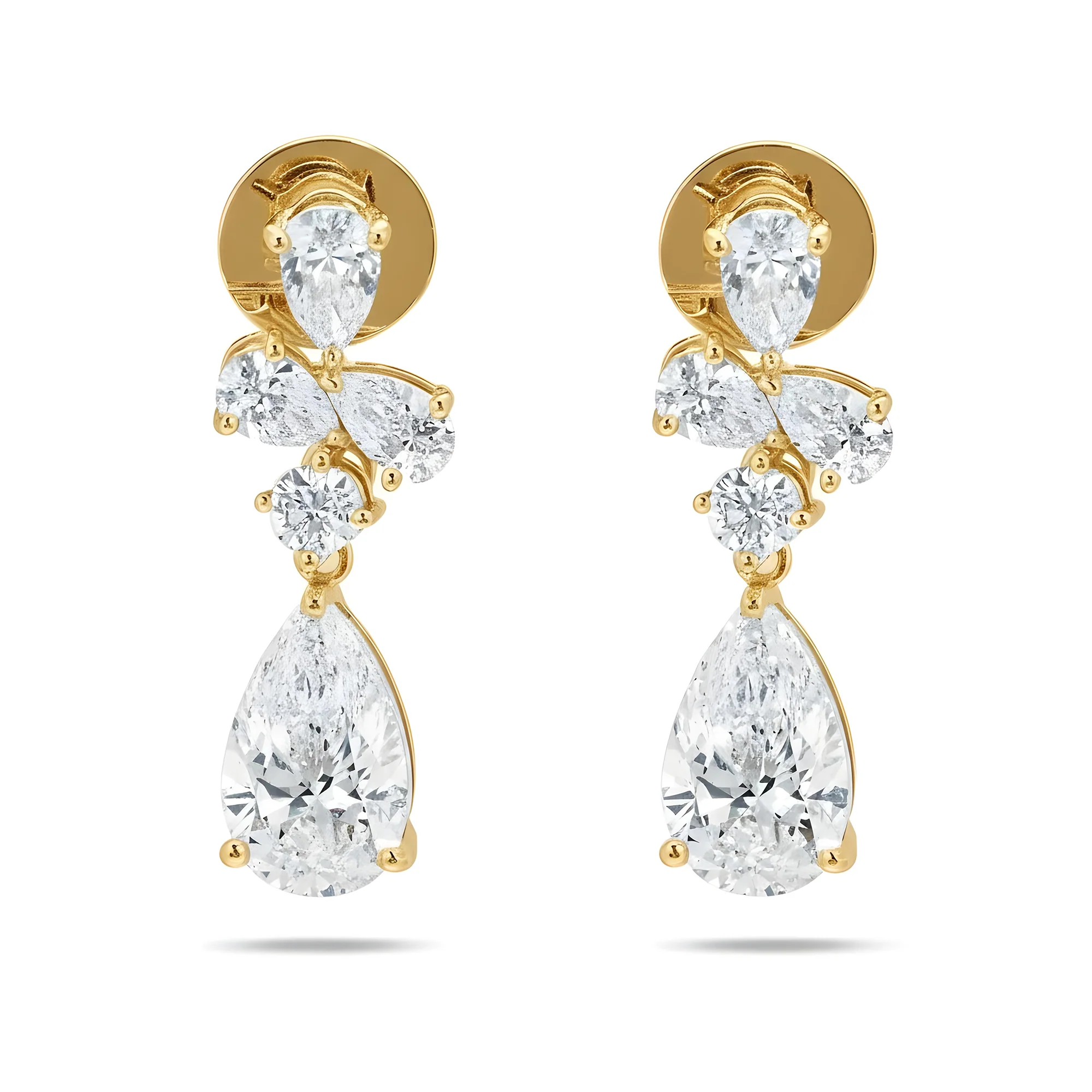18K White Gold Pear & Round Cut Diamond Drop Earrings 14.34ctw - Image 4
