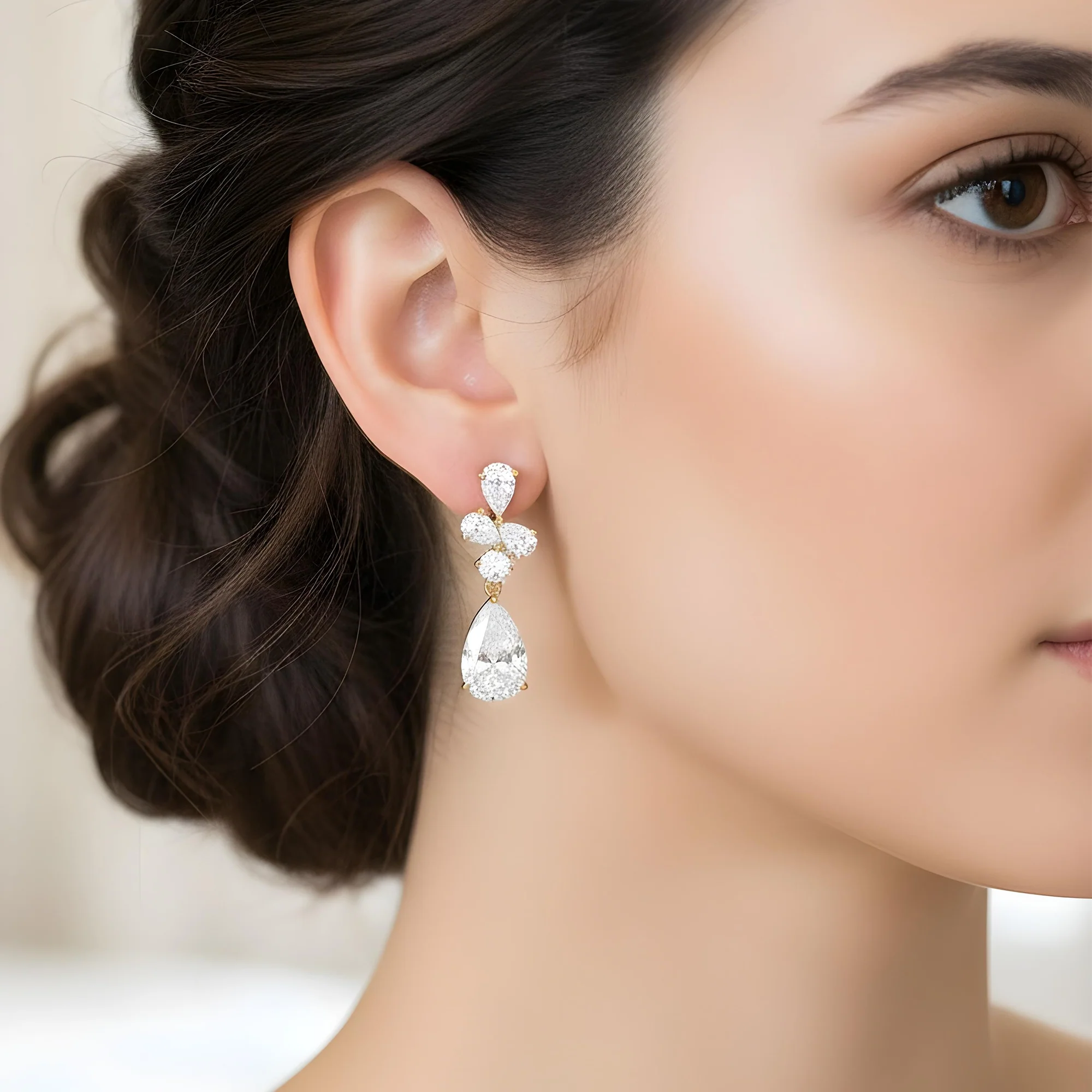18K White Gold Pear & Round Cut Diamond Drop Earrings 14.34ctw - Image 5