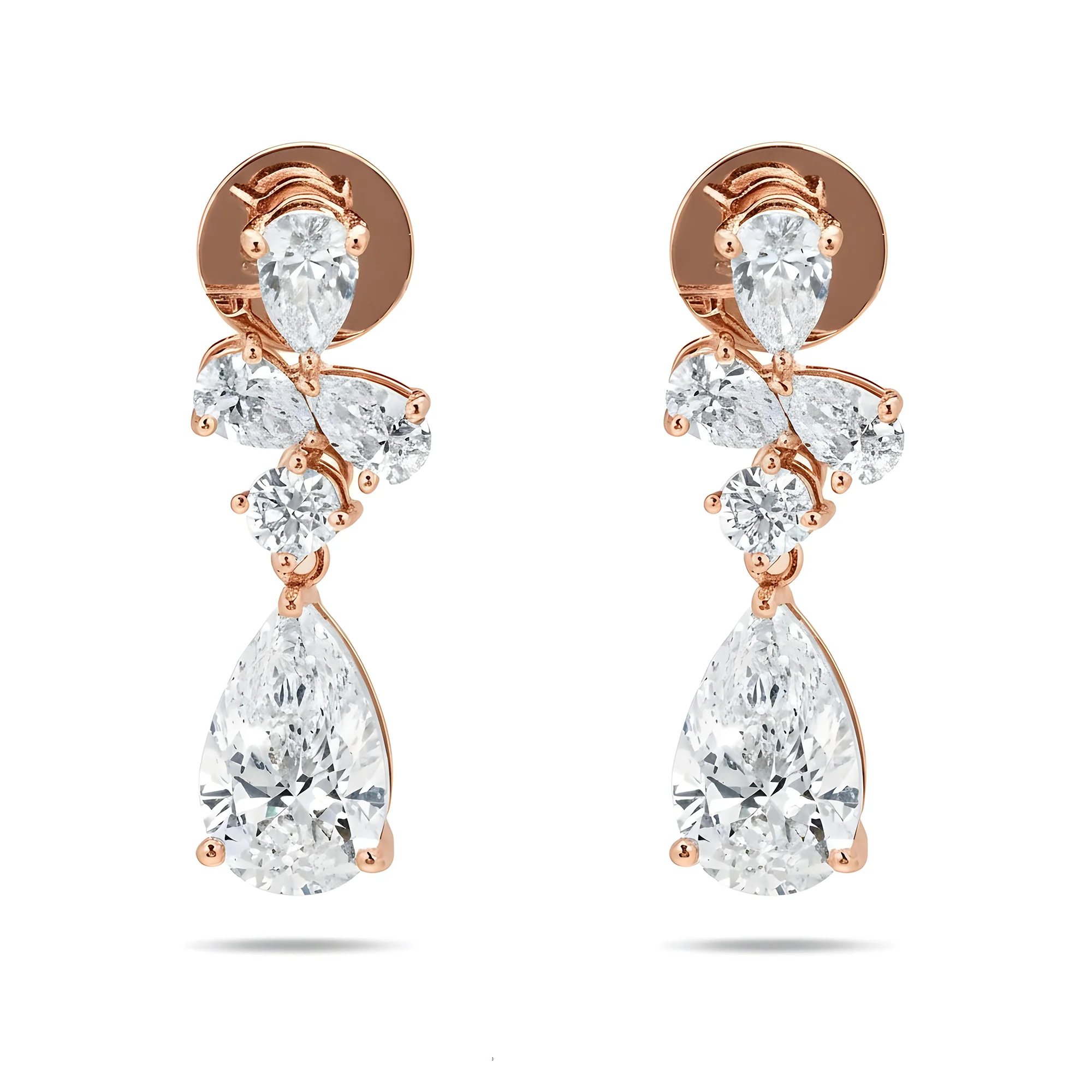 18K White Gold Pear & Round Cut Diamond Drop Earrings 14.34ctw - Image 6