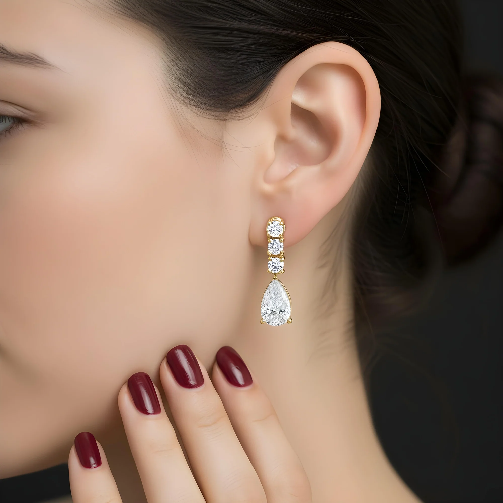 18K White Gold Pear & Round Diamond Drop Earrings 2.79ctw - Image 5