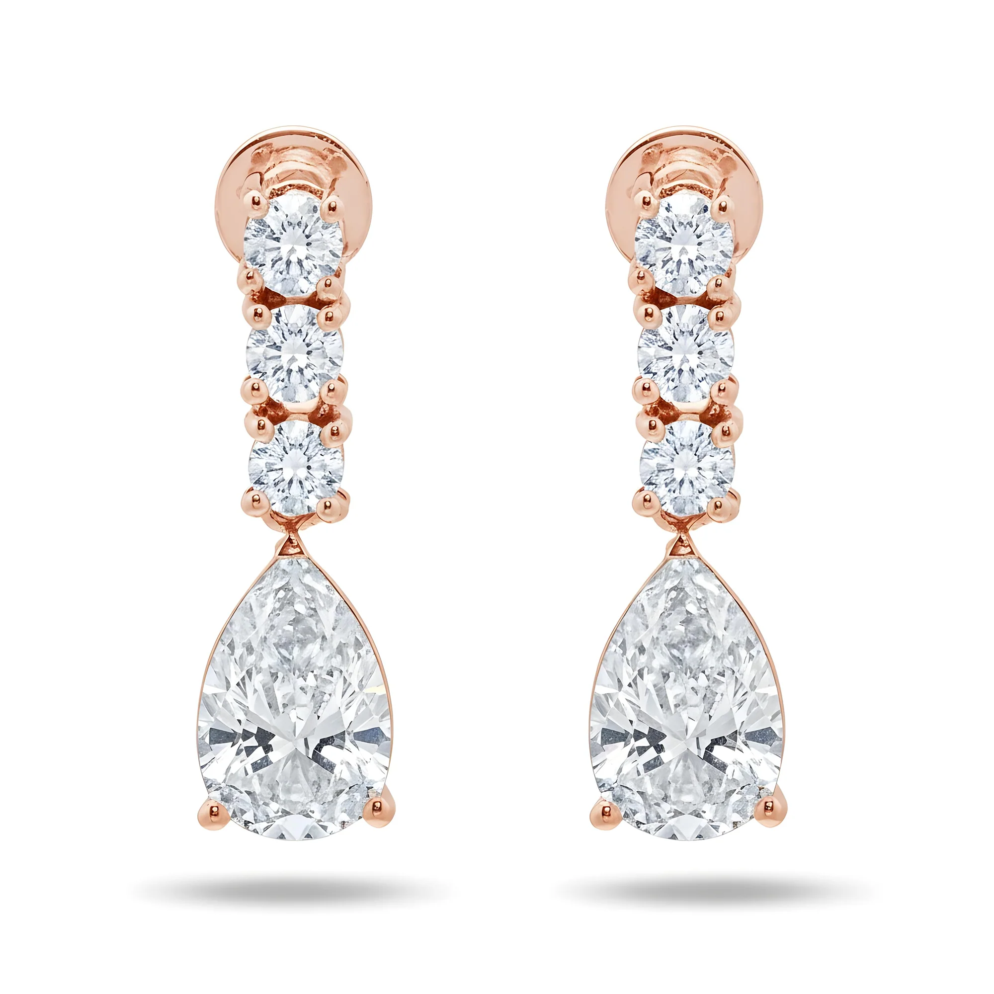 18K White Gold Pear & Round Diamond Drop Earrings 2.79ctw - Image 6