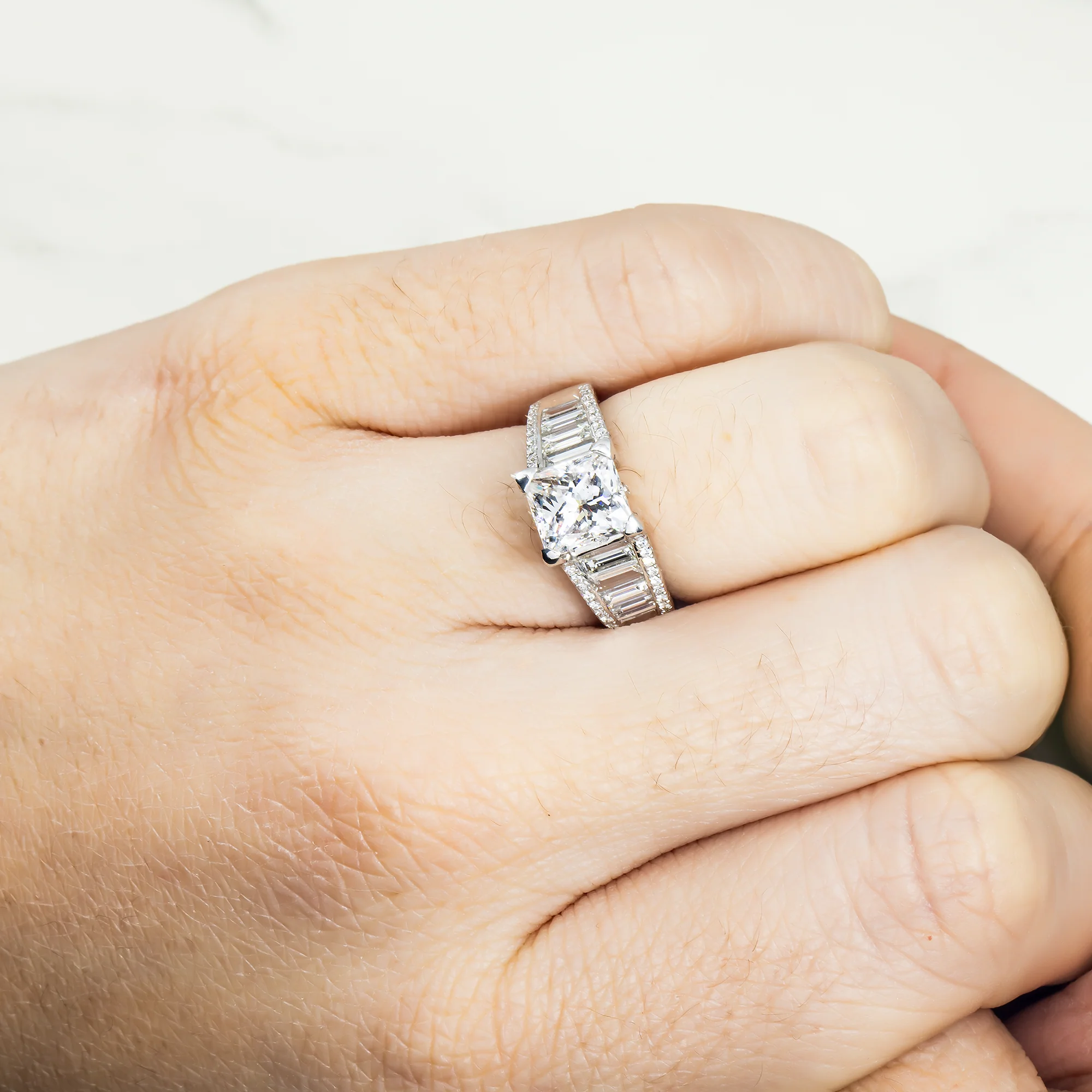 18K White Gold 2.06ct Princess Cut Diamond Engagement Rings 3.21ctw - Image 2