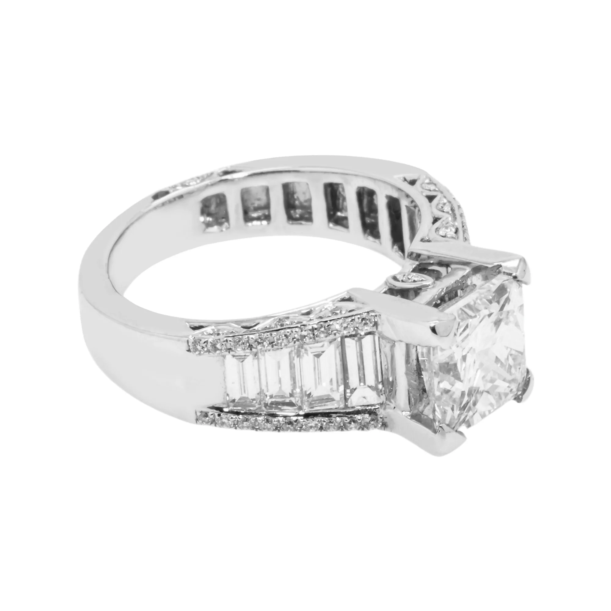 18K White Gold 2.06ct Princess Cut Diamond Engagement Rings 3.21ctw - Image 3