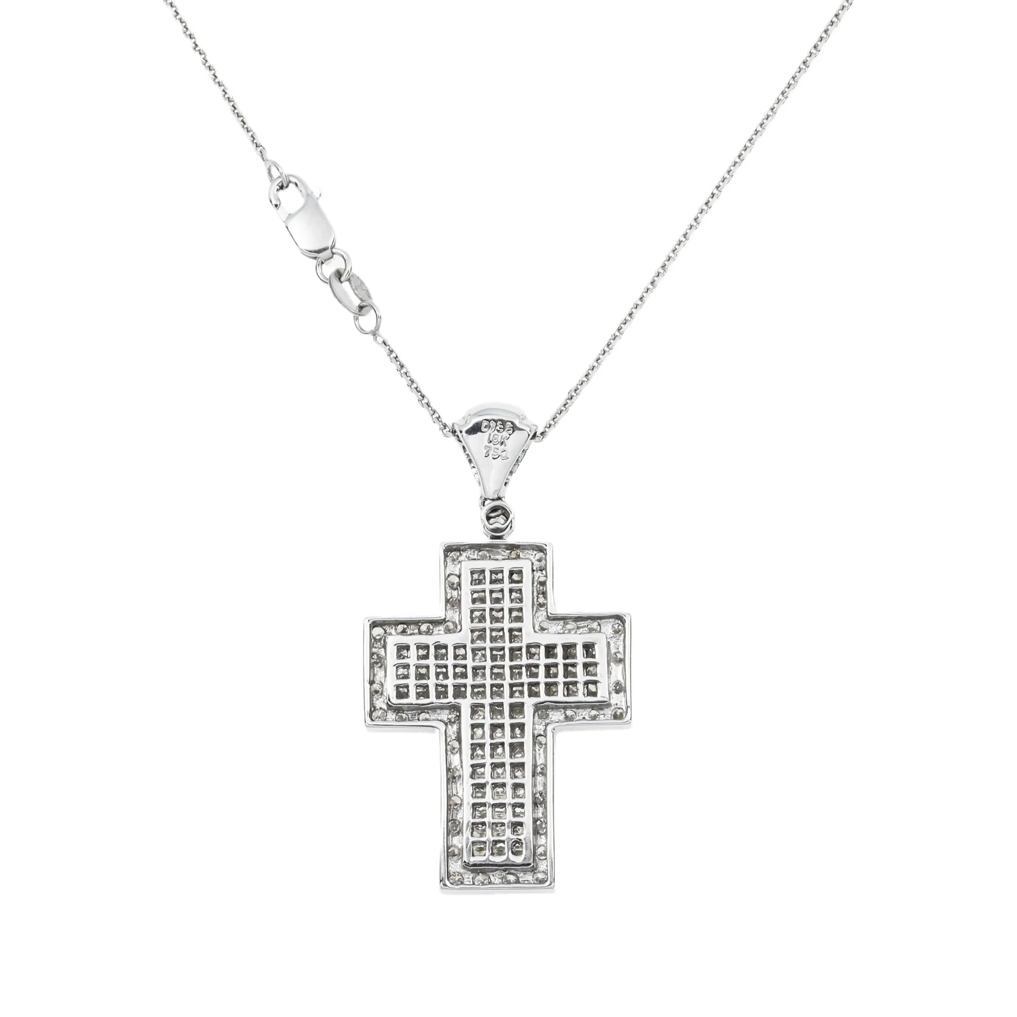 18K White Gold Princess & Round Diamond Cross Pendant & Chain Necklace 2.01ct - Image 3