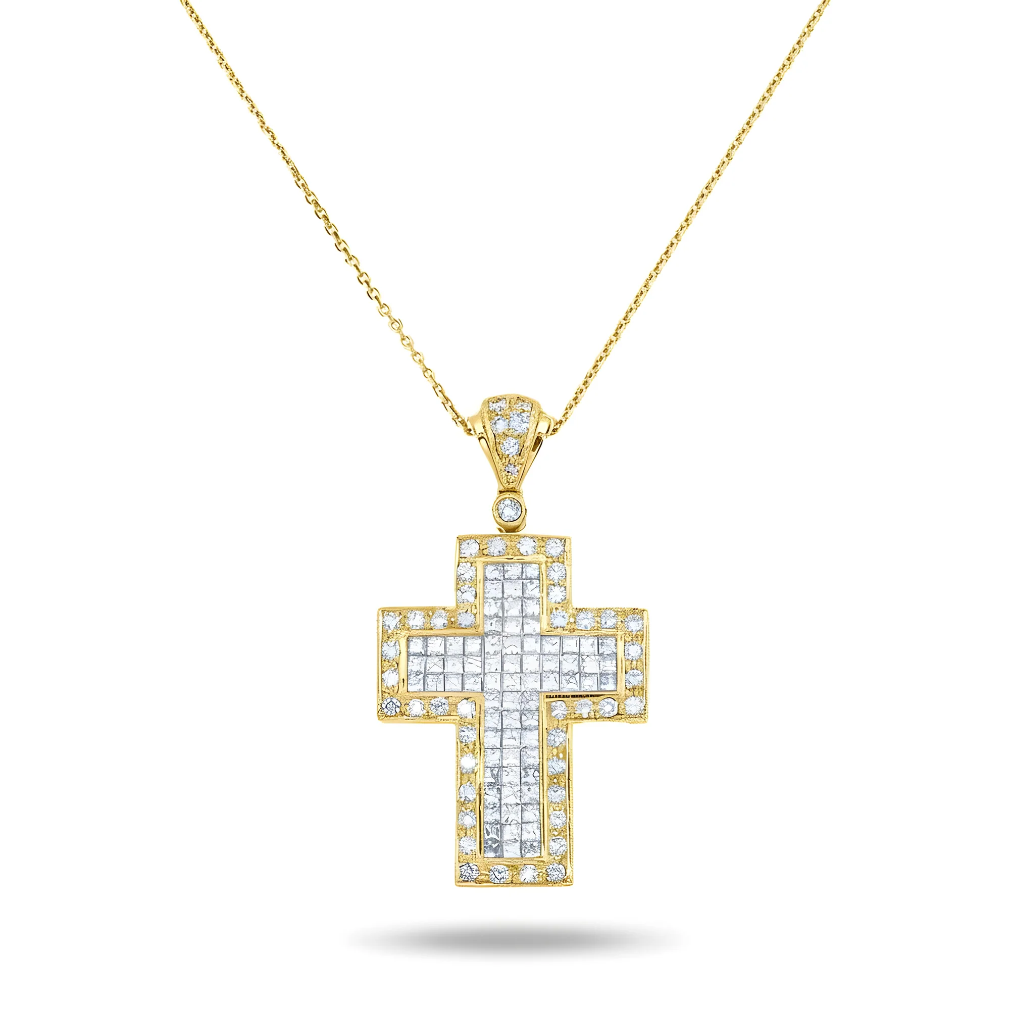 18K White Gold Princess & Round Diamond Cross Pendant & Chain Necklace 2.01ct - Image 5
