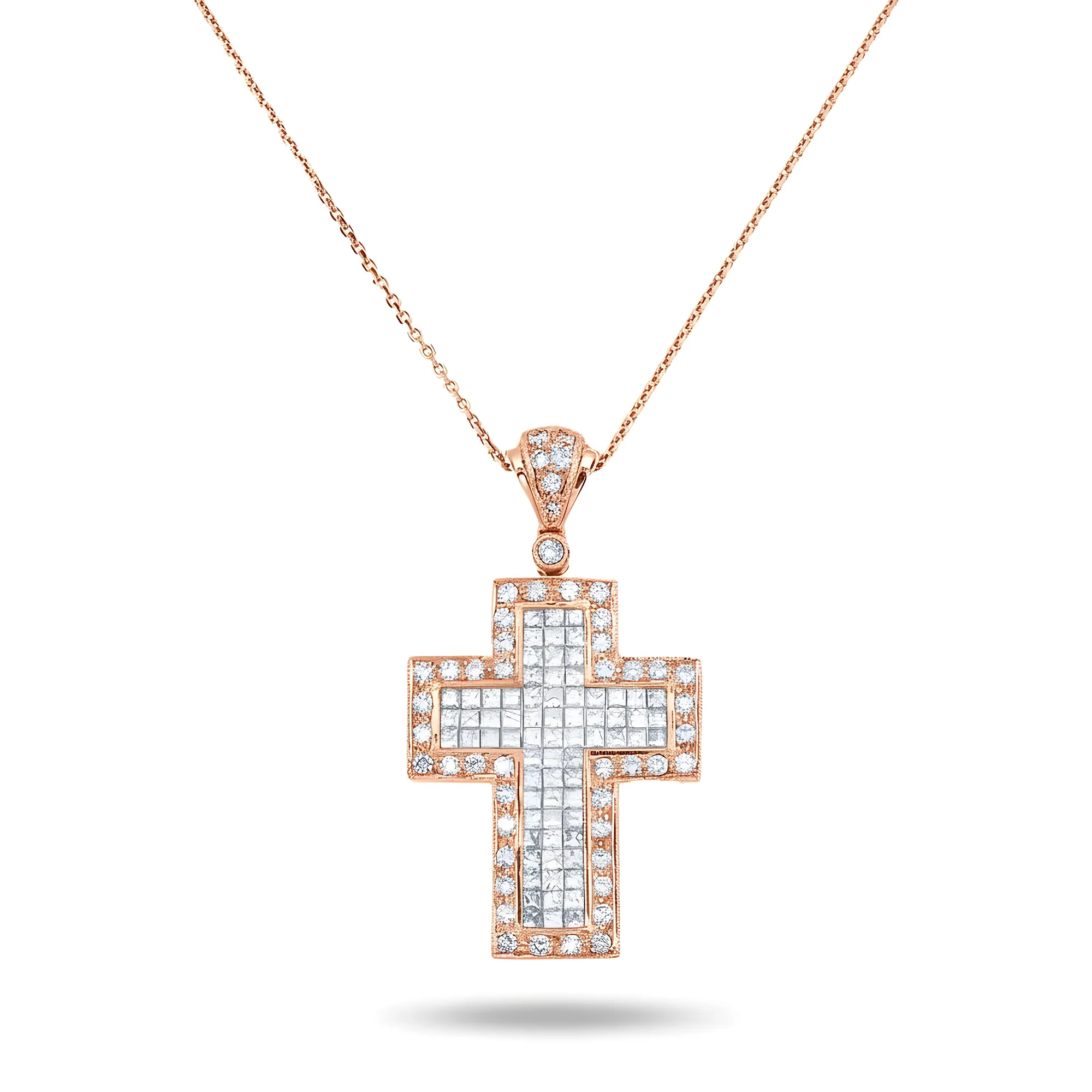 18K White Gold Princess & Round Diamond Cross Pendant & Chain Necklace 2.01ct - Image 7