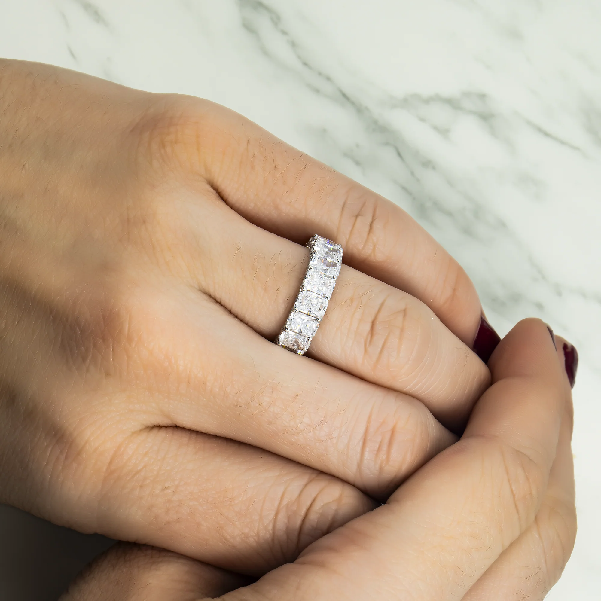 18K White Gold Radiant Cut Diamond Eternity Ring w/ Encrusted Setting 8.65ct (size 6) - Image 2