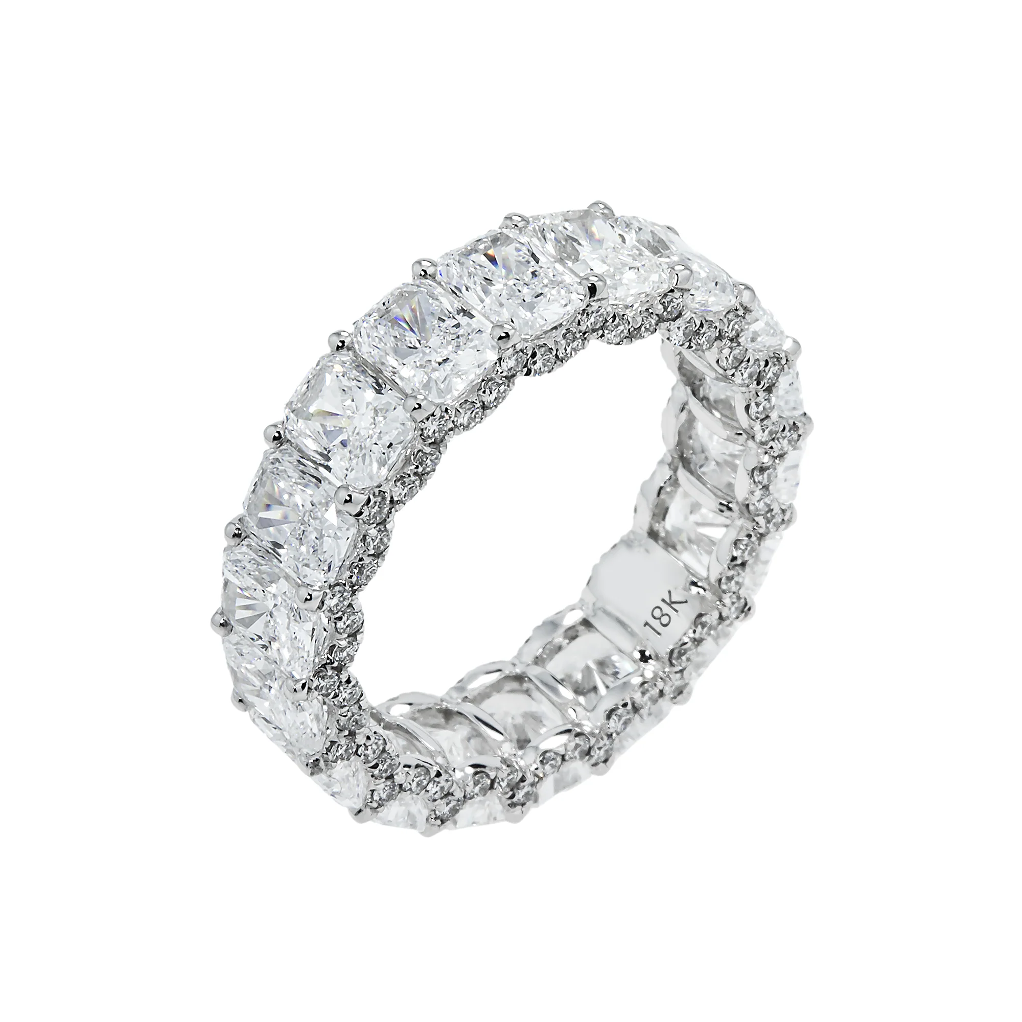18K White Gold Radiant Cut Diamond Eternity Ring w/ Encrusted Setting 8.65ct (size 6) - Image 4