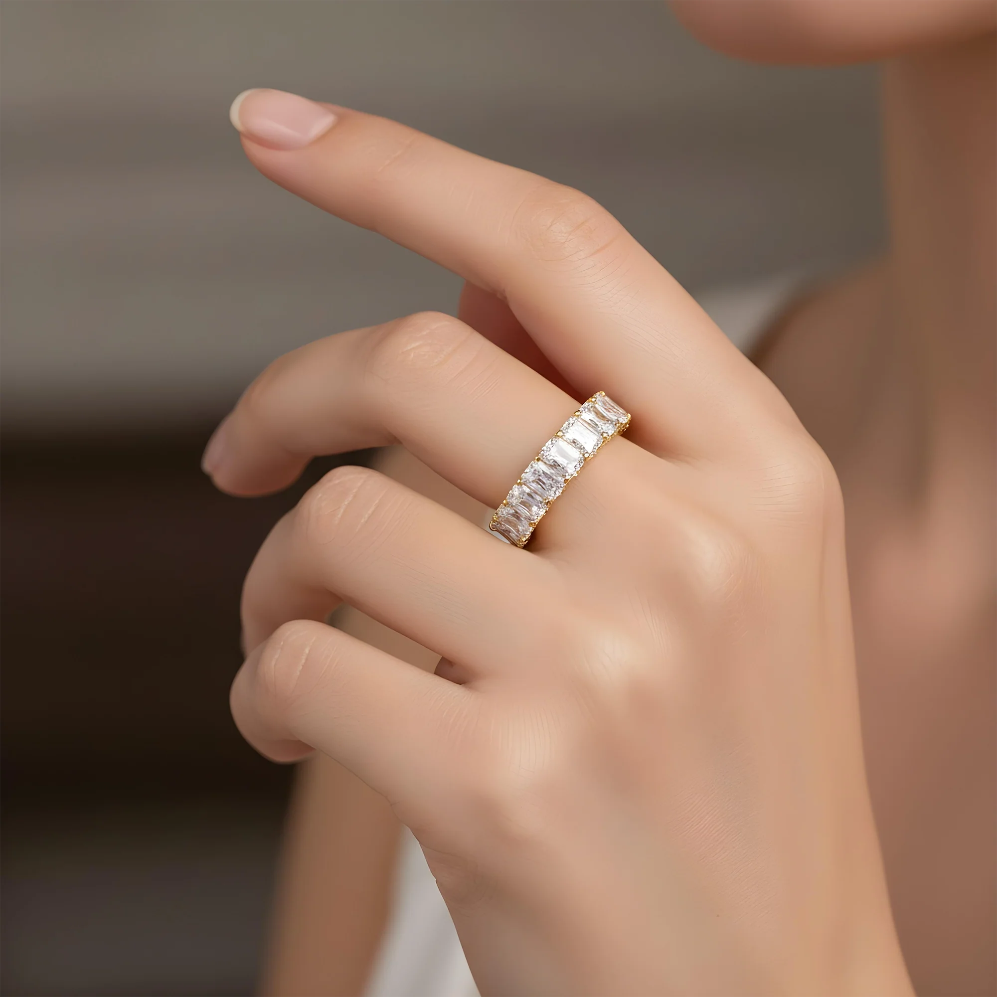 18K White Gold Radiant Cut Diamond Eternity Ring w/ Encrusted Setting 8.65ct (size 6) - Image 6