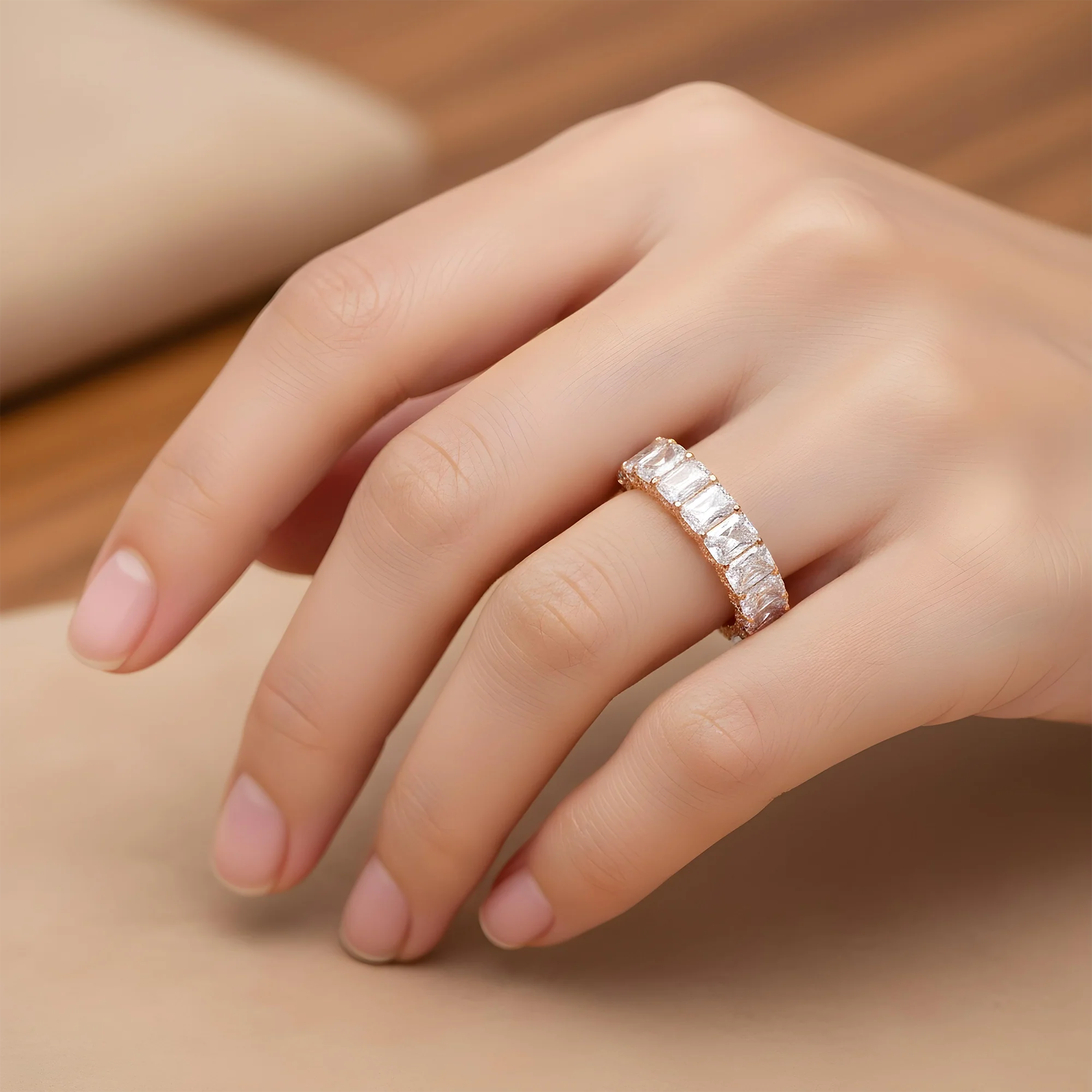 18K White Gold Radiant Cut Diamond Eternity Ring w/ Encrusted Setting 8.65ct (size 6) - Image 8