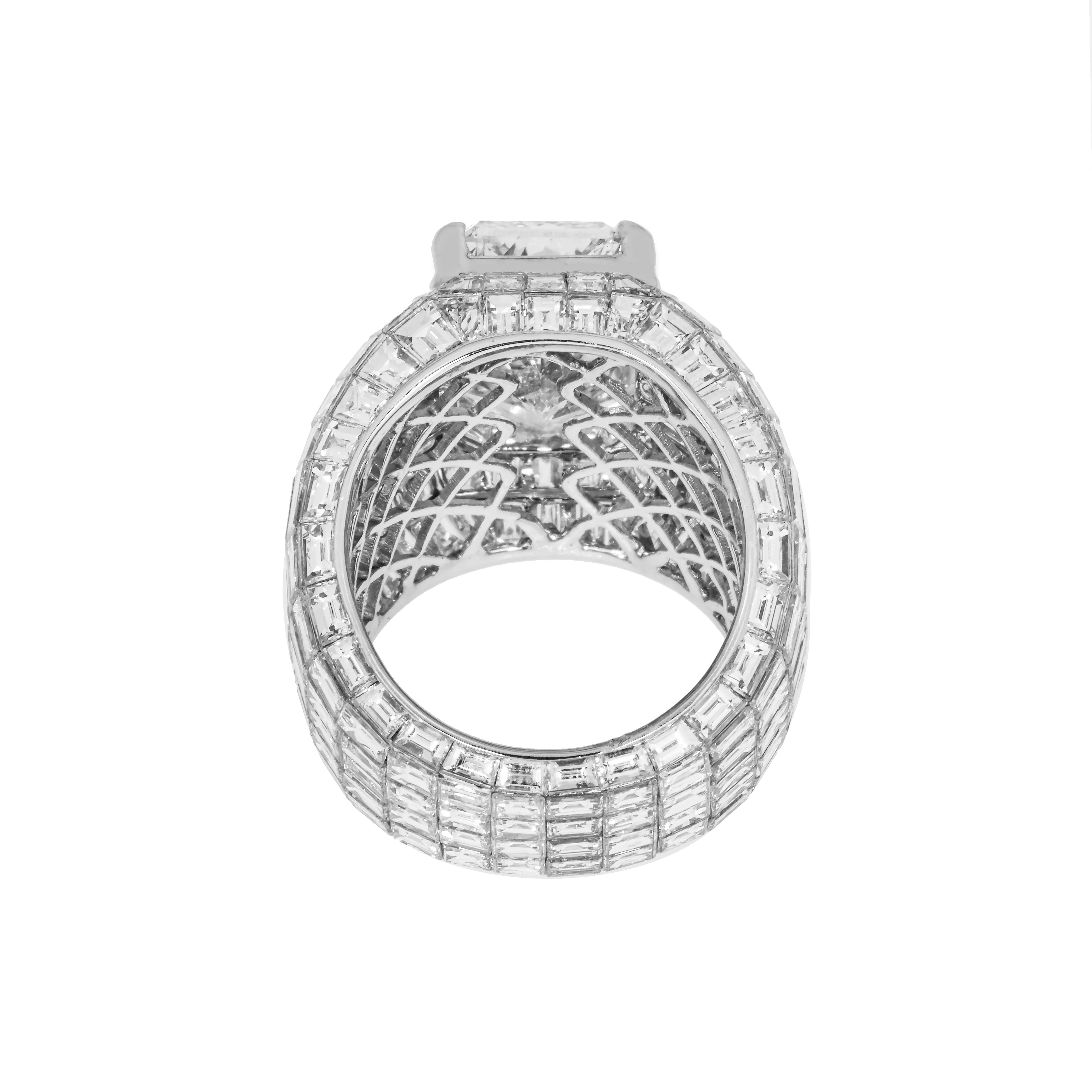 18K White Gold Radiant & Emerald Cut Chandelier Ring 32.01ctw - Image 5