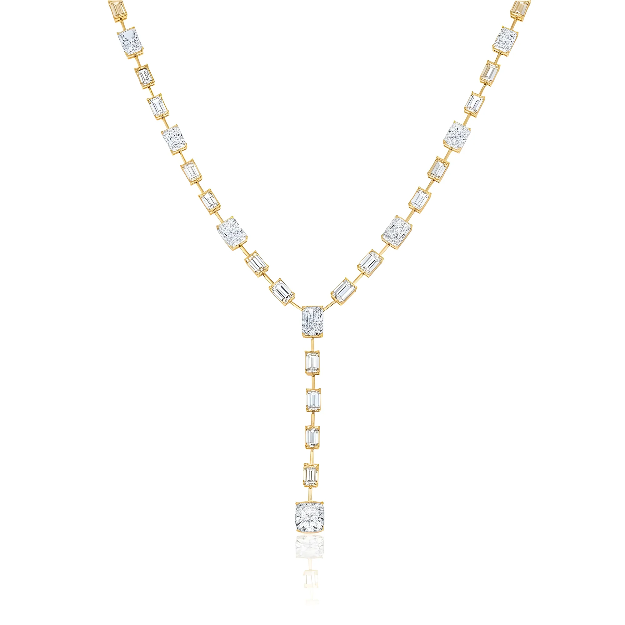 18K White Gold Radiant & Emerald Cut Diamond Drop Necklace 41.69ct - Image 6