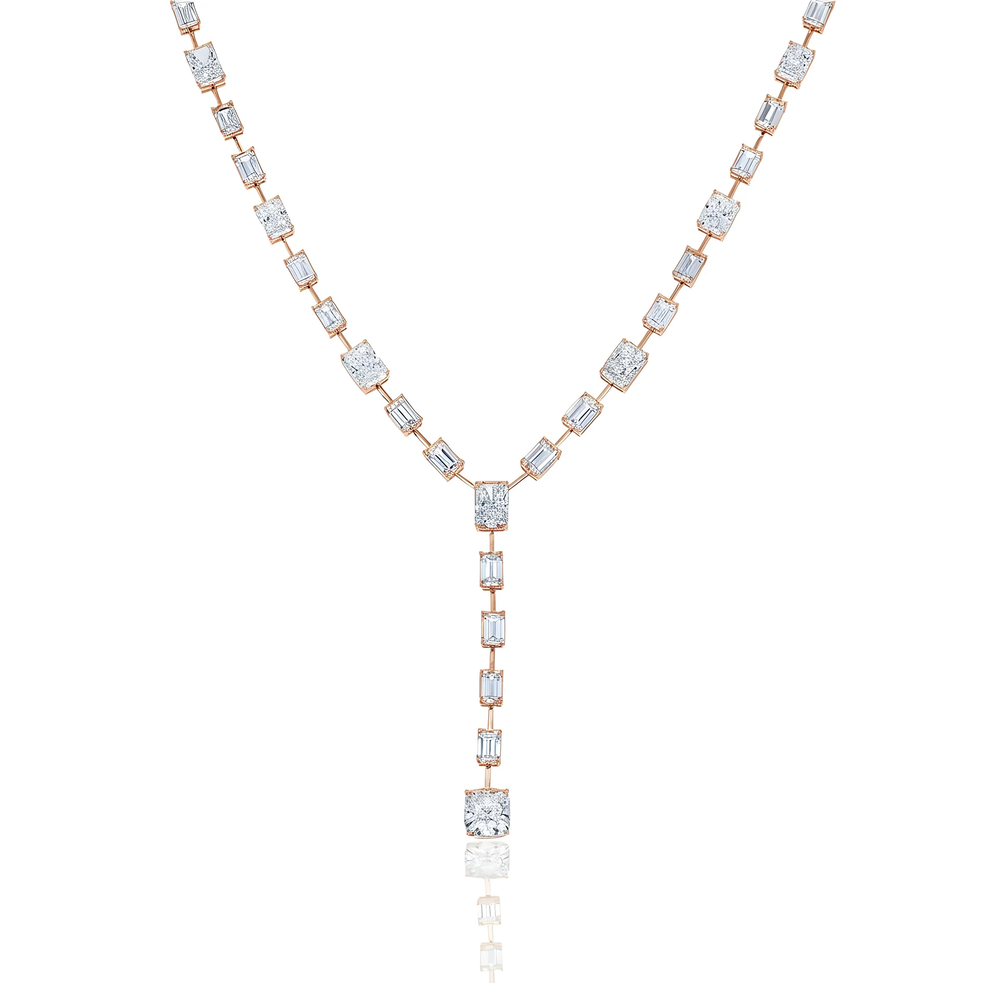 18K White Gold Radiant & Emerald Cut Diamond Drop Necklace 41.69ct - Image 8
